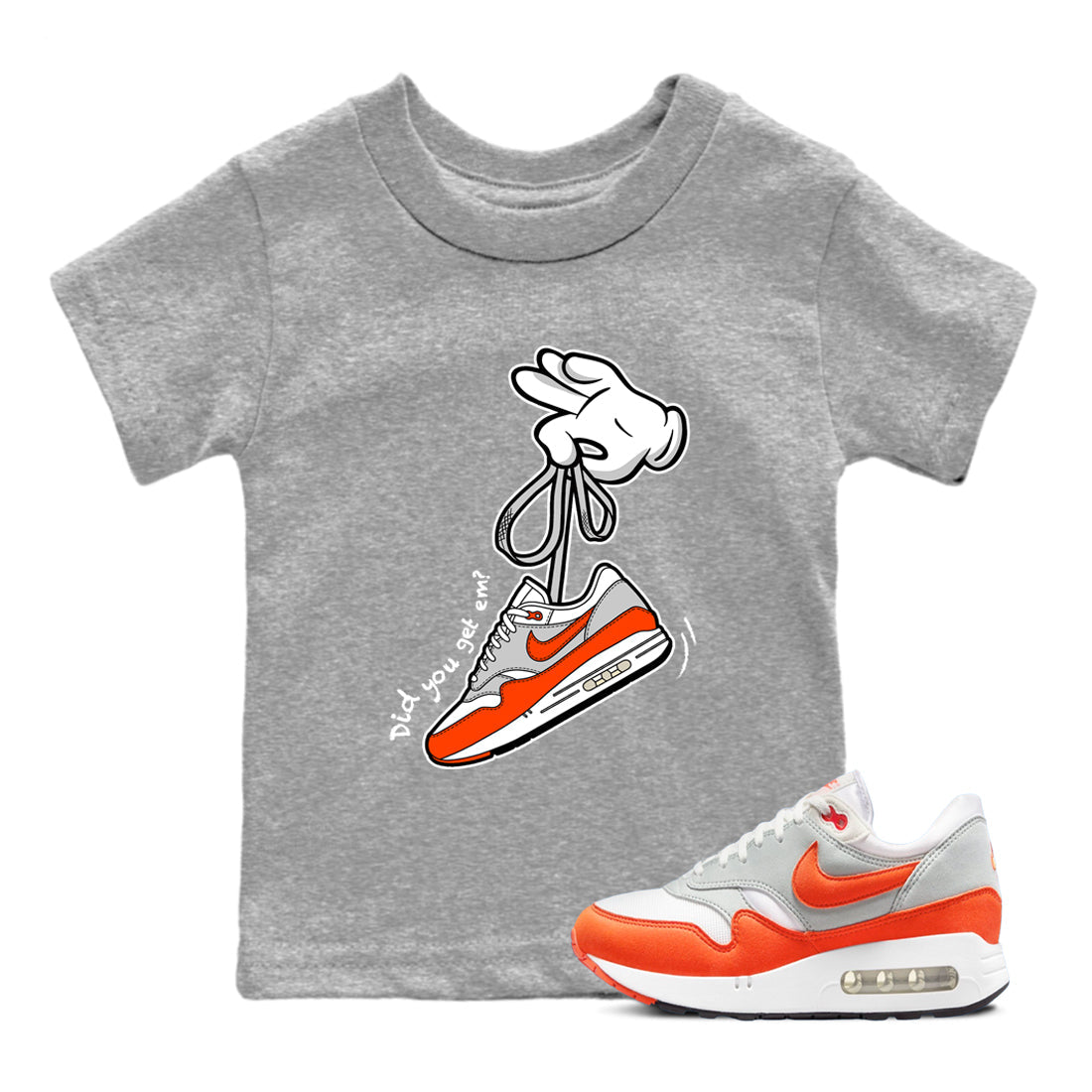 Air Max 1 OG '86 'Summit White and Cosmic Clay shirts to match jordans Catoon Hands sneaker match tees Air Max 1 Cosmic Clay match shoes to clothes Drip Gear Zone Youth Baby Heather Grey 1 tee