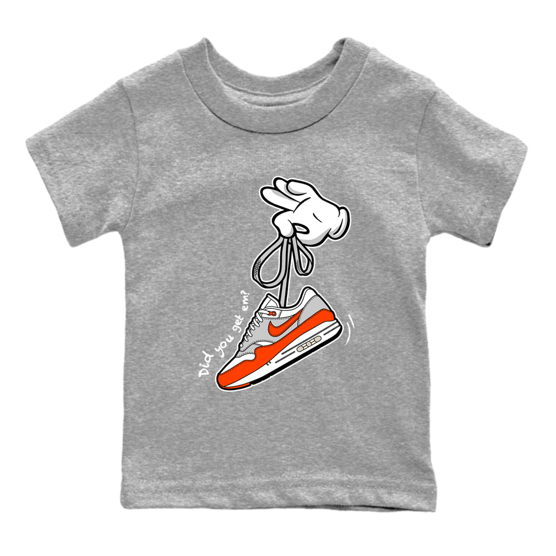 Air Max 1 OG '86 'Summit White and Cosmic Clay shirts to match jordans Catoon Hands sneaker match tees Air Max 1 Cosmic Clay match shoes to clothes Drip Gear Zone Youth Baby Heather Grey 2 tee