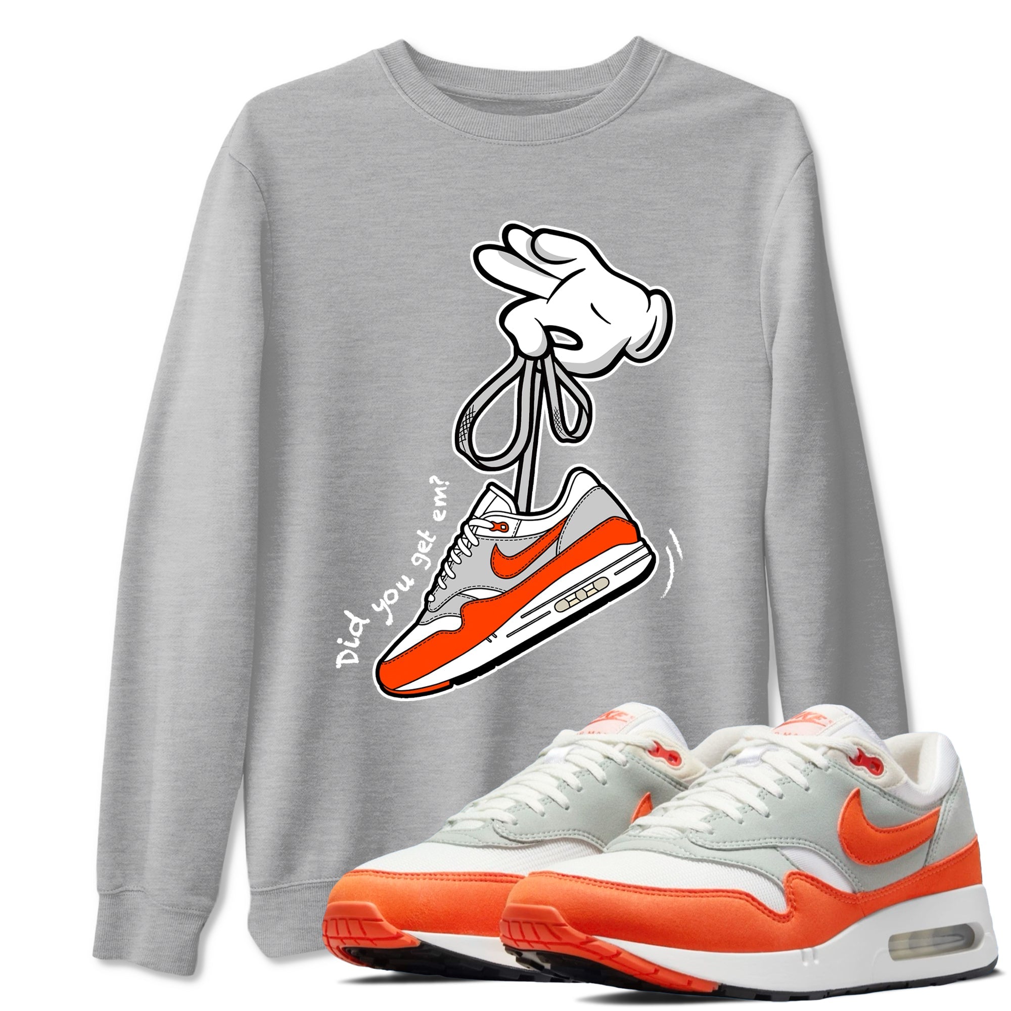 Air Max 1 OG '86 'Summit White and Cosmic Clay shirts to match jordans Catoon Hands sneaker match tees Air Max 1 Cosmic Clay match shoes to clothes Drip Gear Zone unisex cotton Heather Grey 1 shirts