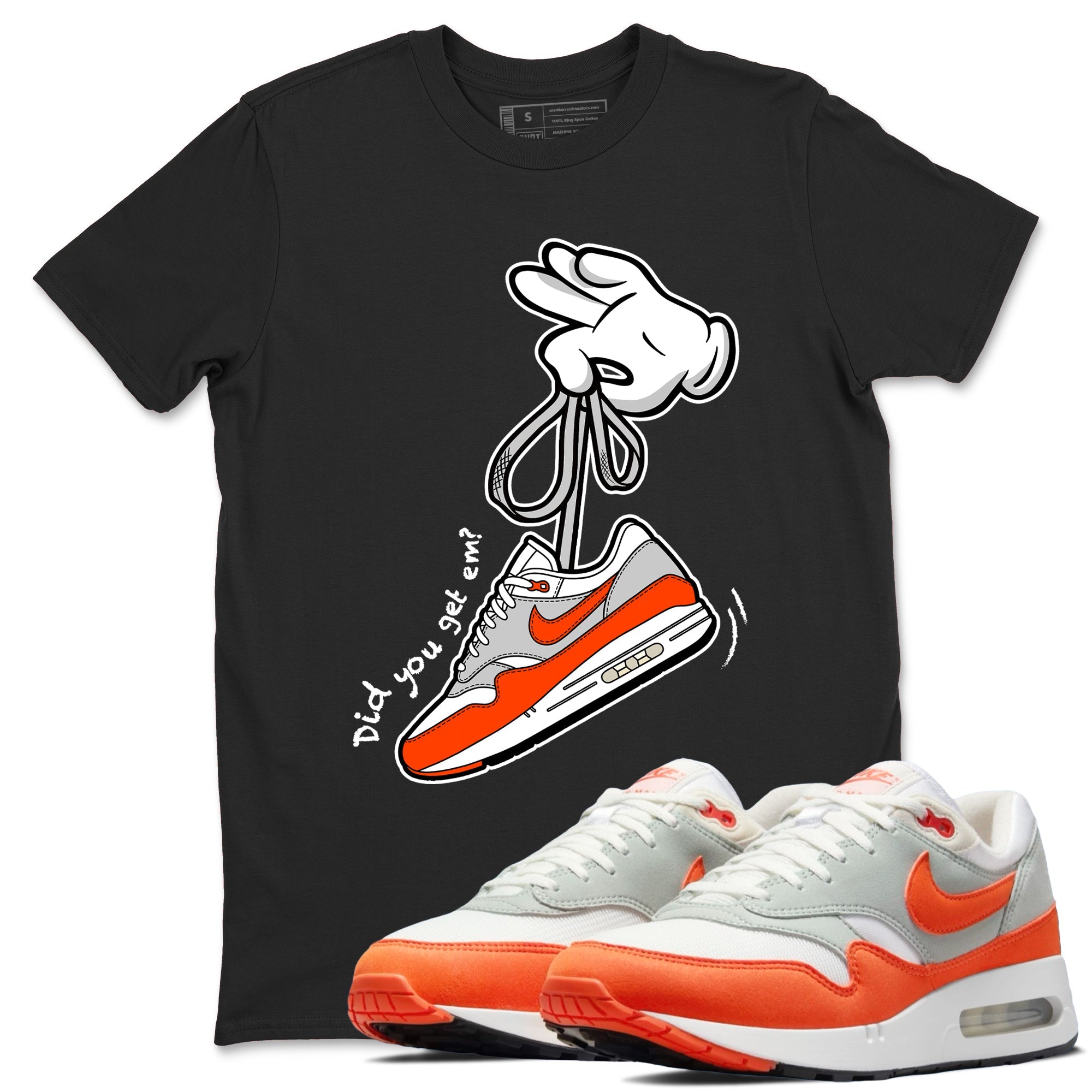 Air Max 1 OG '86 'Summit White and Cosmic Clay shirts to match jordans Catoon Hands sneaker match tees Air Max 1 Cosmic Clay match shoes to clothes Drip Gear Zone unisex cotton Black 1 shirts