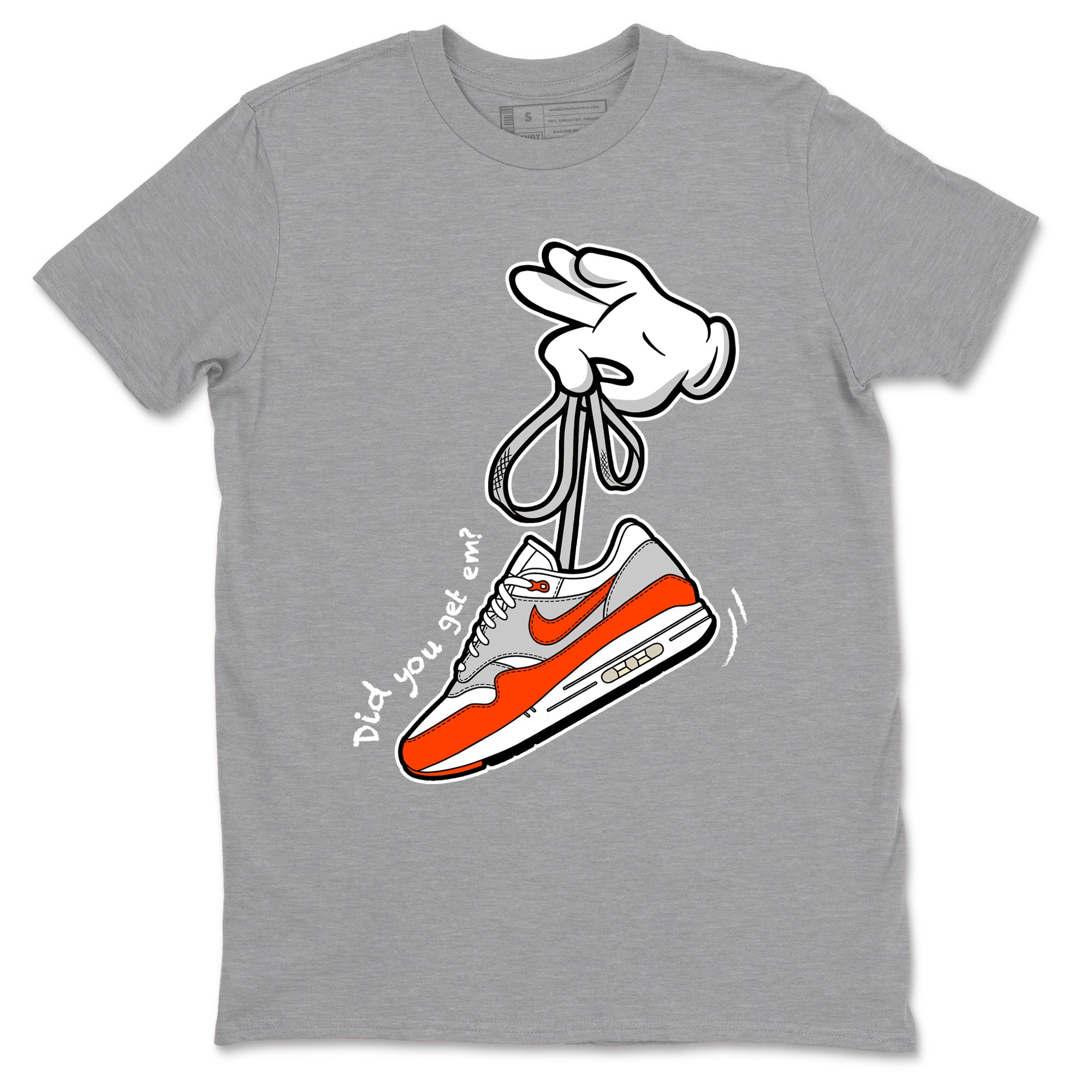 Air Max 1 OG '86 'Summit White and Cosmic Clay shirts to match jordans Catoon Hands sneaker match tees Air Max 1 Cosmic Clay match shoes to clothes Drip Gear Zone unisex cotton Heather Grey 2 shirts