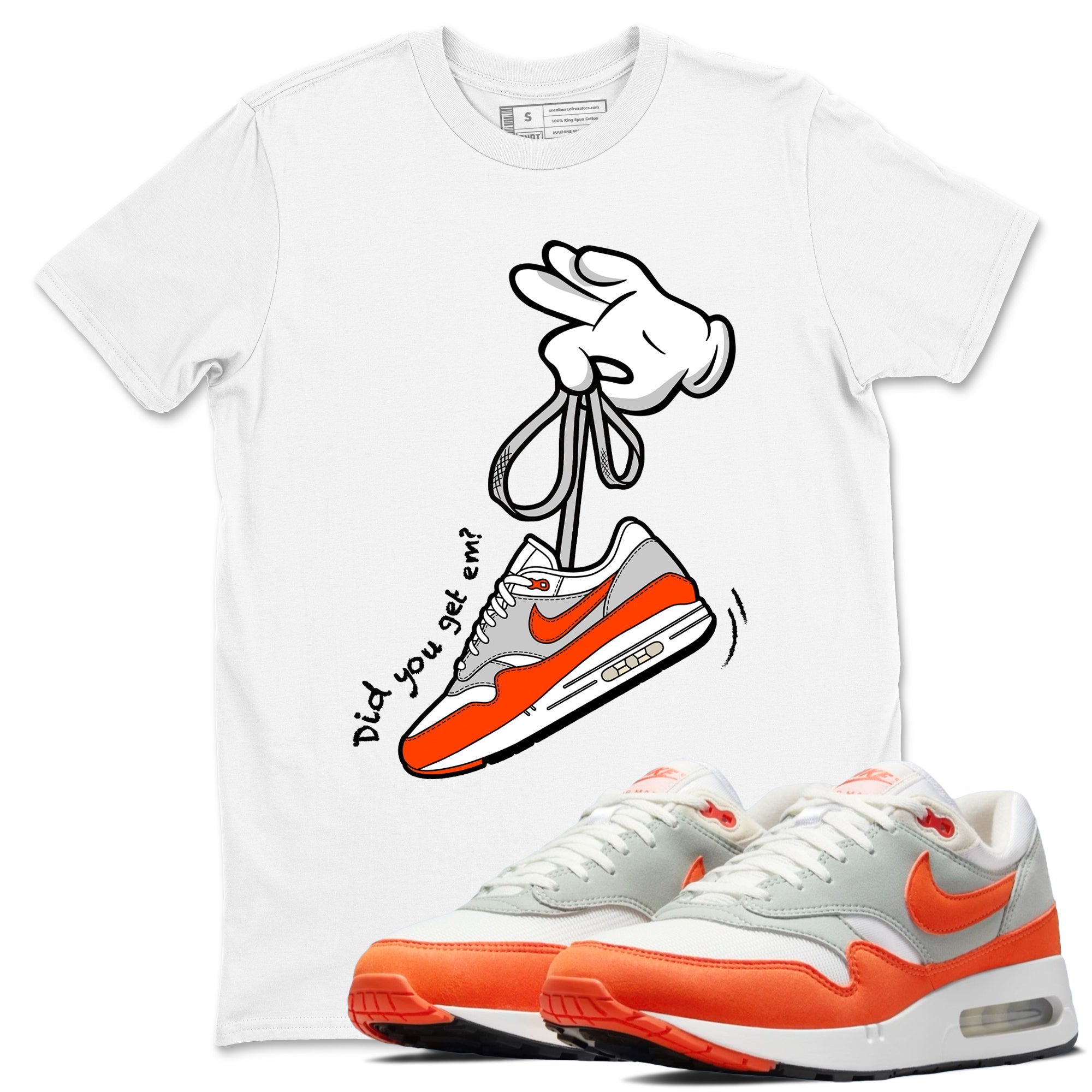 Air Max 1 OG '86 'Summit White and Cosmic Clay shirts to match jordans Catoon Hands sneaker match tees Air Max 1 Cosmic Clay match shoes to clothes Drip Gear Zone unisex cotton White 1 shirts