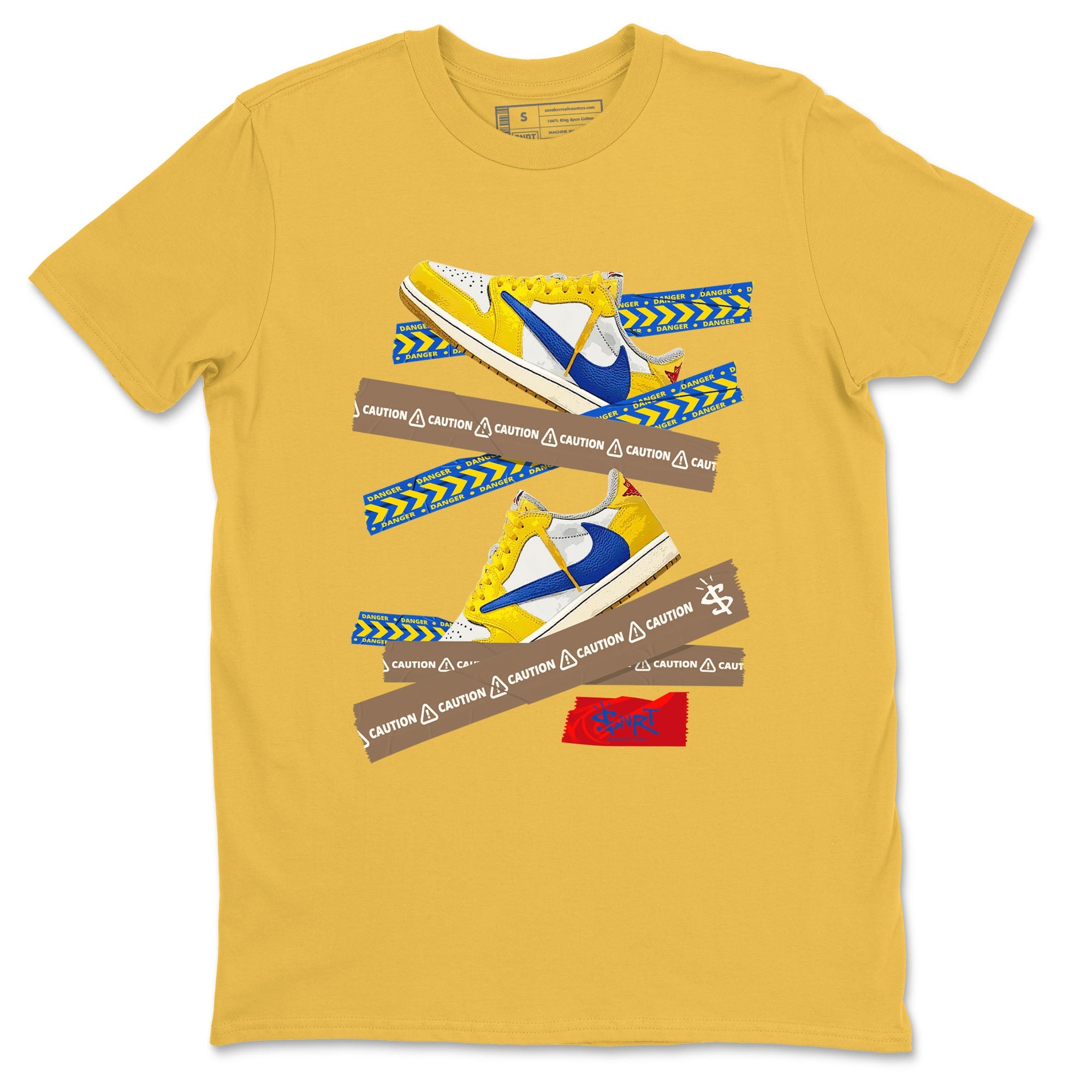 1s Travis Scott Canary shirt to match jordans Caution Tape sneaker tees Air Jordan 1 Travis Scott Canary Drip Gear Zone unisex cotton Daisy 2 crew neck shirt