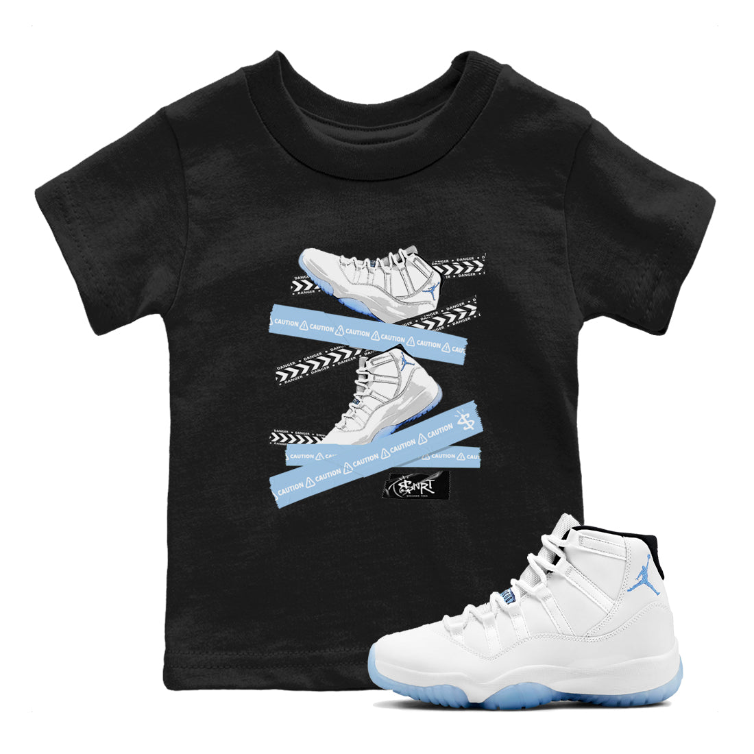 11s Columbia shirts to match jordans Caution Tape sneaker match tees Air Jordan 11 Columbia Drip Gear Zone streetwear brand Baby and Youth Black 1 cotton tee