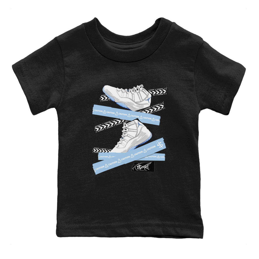 11s Columbia shirts to match jordans Caution Tape sneaker match tees Air Jordan 11 Columbia Drip Gear Zone streetwear brand Baby and Youth Black 2 cotton tee
