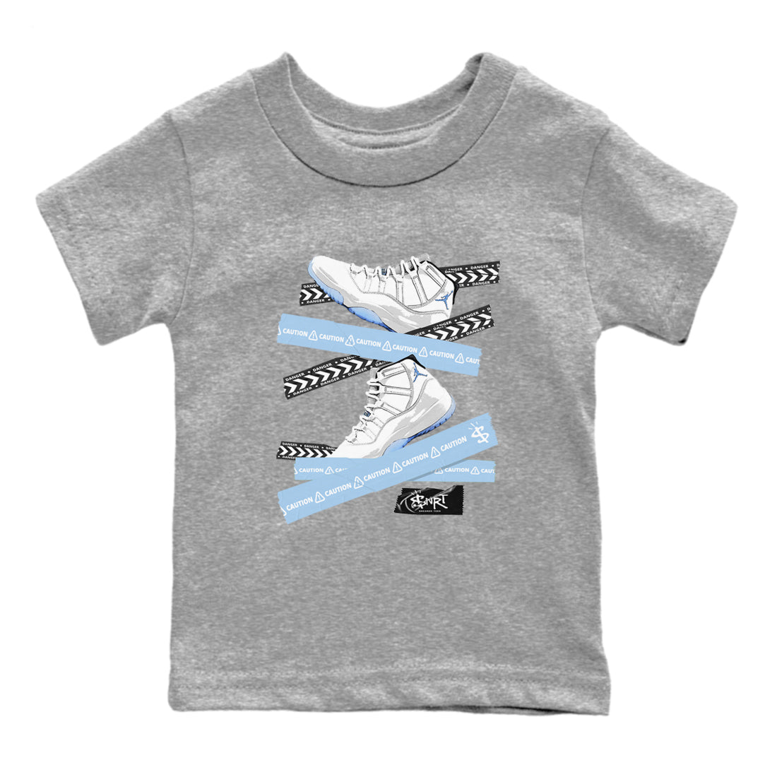 11s Columbia shirts to match jordans Caution Tape sneaker match tees Air Jordan 11 Columbia Drip Gear Zone streetwear brand Baby and Youth Heather Grey 2 cotton tee