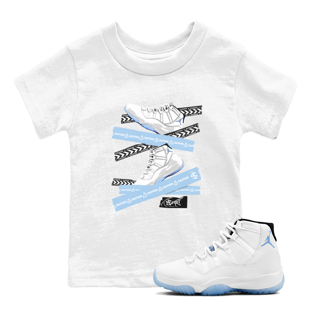 11s Columbia shirts to match jordans Caution Tape sneaker match tees Air Jordan 11 Columbia Drip Gear Zone streetwear brand Baby and Youth White 1 cotton tee