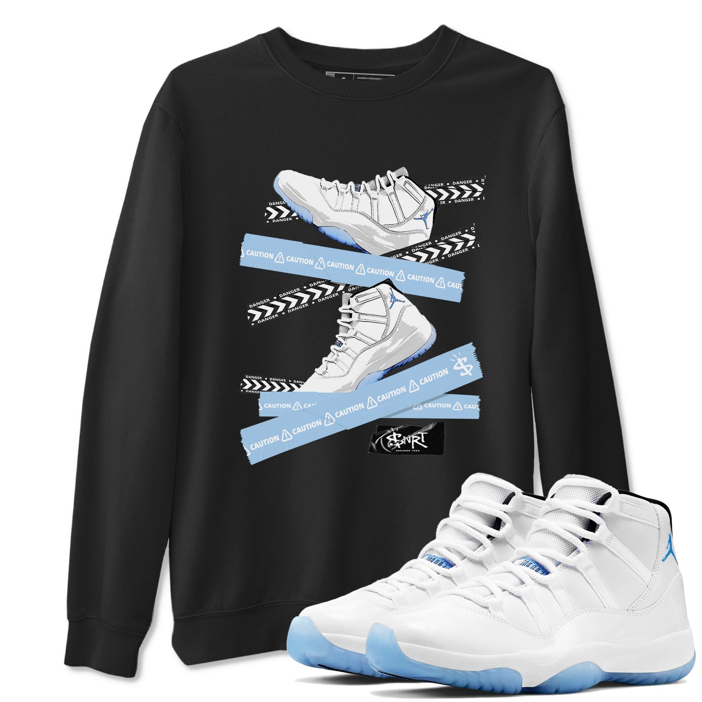 11s Columbia shirts to match jordans Caution Tape sneaker match tees Air Jordan 11 Columbia Drip Gear Zone streetwear brand Black 1 unisex cotton tee