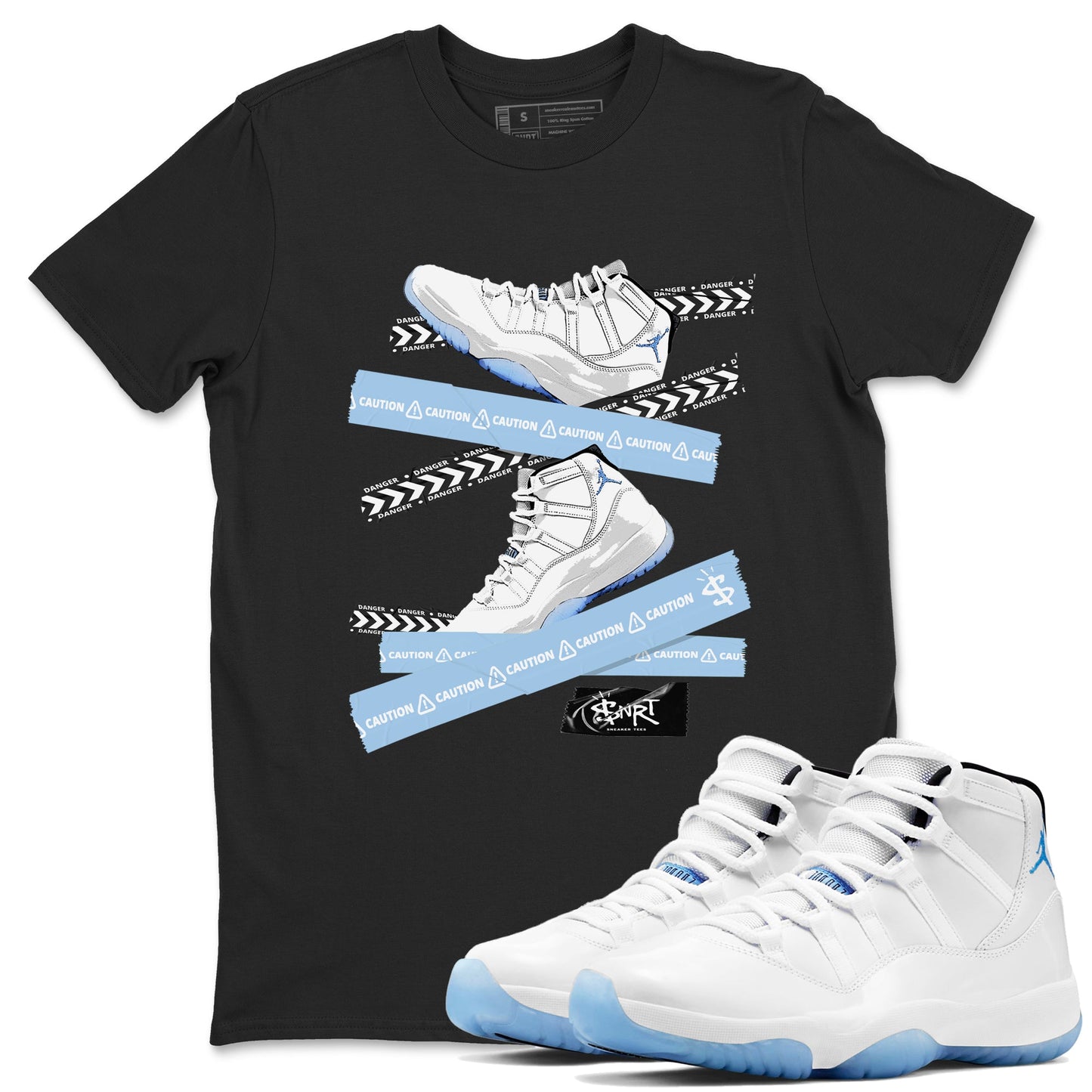 11s Columbia shirts to match jordans Caution Tape sneaker match tees Air Jordan 11 Columbia Drip Gear Zone streetwear brand Black 1 unisex cotton tee