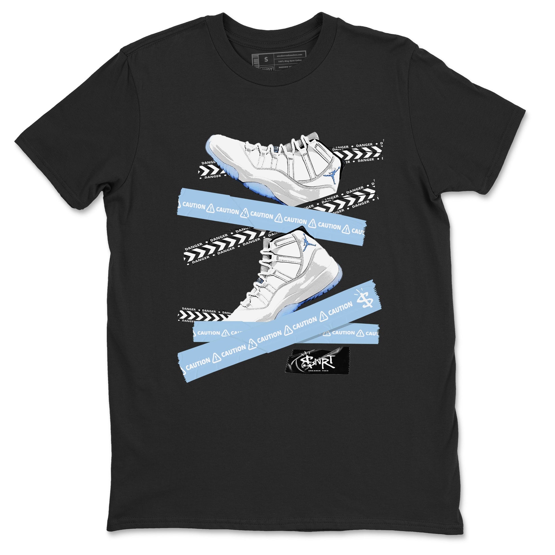 11s Columbia shirts to match jordans Caution Tape sneaker match tees Air Jordan 11 Columbia Drip Gear Zone streetwear brand Black 2 unisex cotton tee