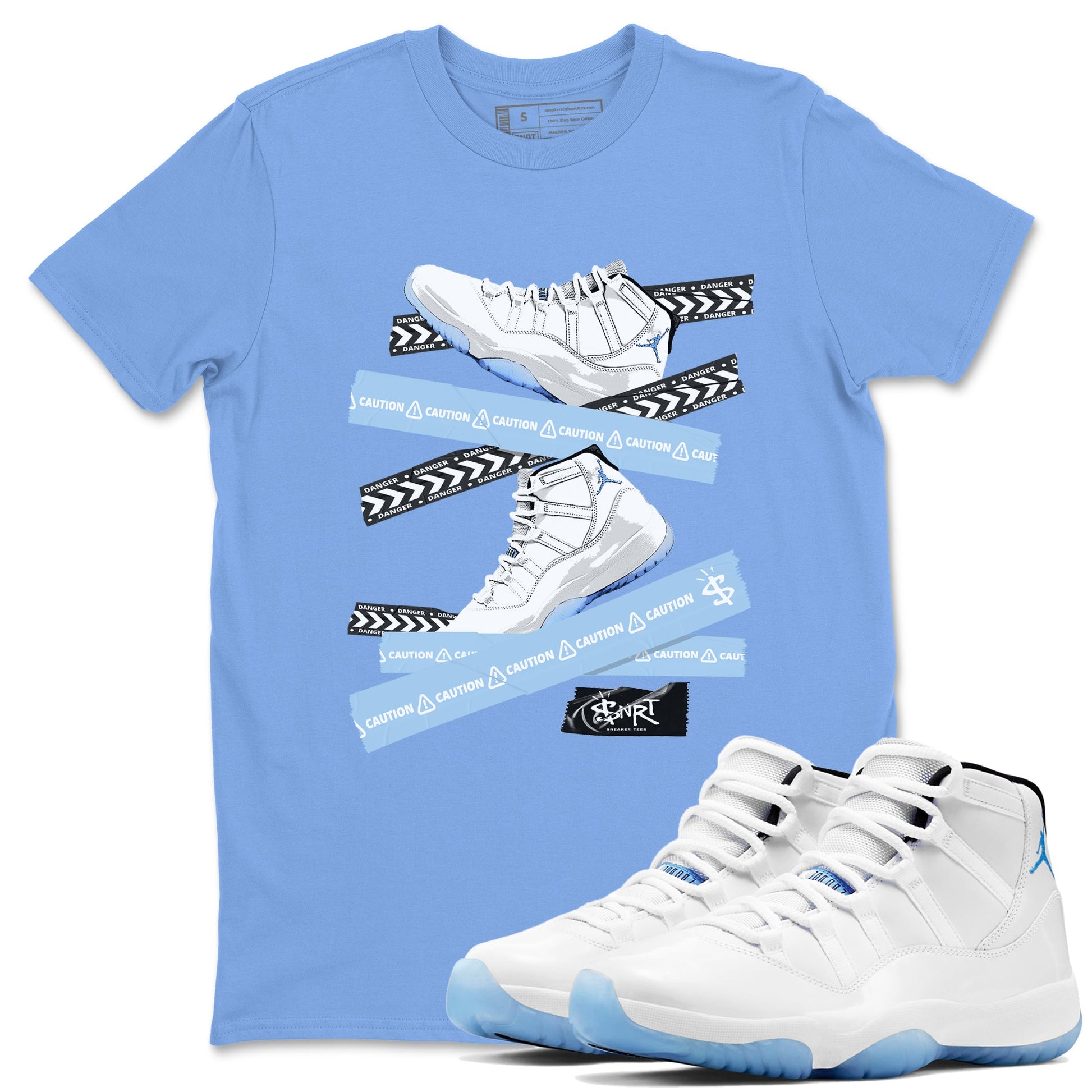 11s Columbia shirts to match jordans Caution Tape sneaker match tees Air Jordan 11 Columbia Drip Gear Zone streetwear brand Carolina Blue 1 unisex cotton tee