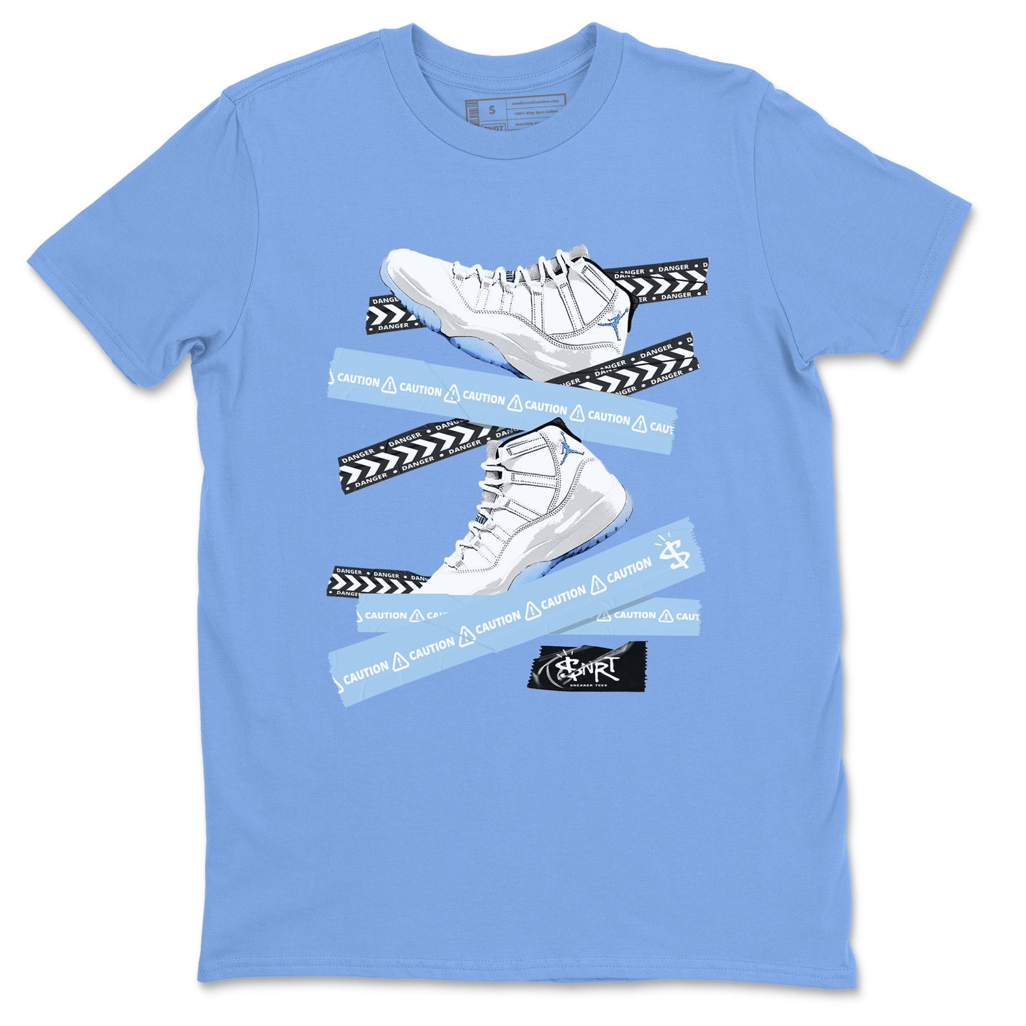 11s Columbia shirts to match jordans Caution Tape sneaker match tees Air Jordan 11 Columbia Drip Gear Zone streetwear brand Carolina Blue 2 unisex cotton tee