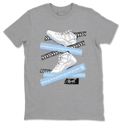 11s Columbia shirts to match jordans Caution Tape sneaker match tees Air Jordan 11 Columbia Drip Gear Zone streetwear brand Heather Grey 2 unisex cotton tee