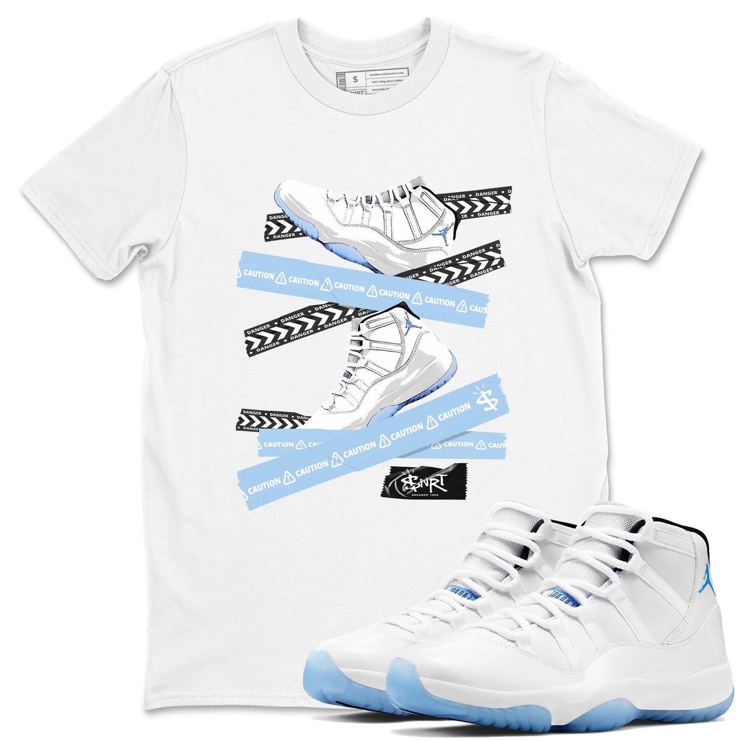 11s Columbia shirts to match jordans Caution Tape sneaker match tees Air Jordan 11 Columbia Drip Gear Zone streetwear brand White 1 unisex cotton tee