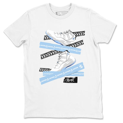 11s Columbia shirts to match jordans Caution Tape sneaker match tees Air Jordan 11 Columbia Drip Gear Zone streetwear brand White 2 unisex cotton tee