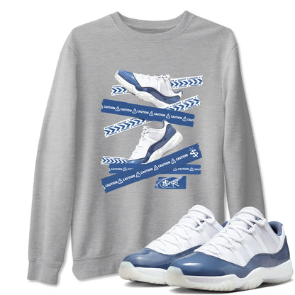 AJ11 Diffused Blue shirts to match jordans Caution Tape sneaker match tees Air Jordan 11 Diffused Blue Drip Gear Zone streetwear brand Heather Grey 1 unisex cotton tee