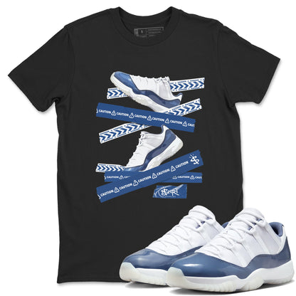 AJ11 Diffused Blue shirts to match jordans Caution Tape sneaker match tees Air Jordan 11 Diffused Blue Drip Gear Zone streetwear brand Black 1 unisex cotton tee