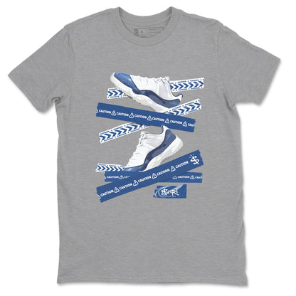 AJ11 Diffused Blue shirts to match jordans Caution Tape sneaker match tees Air Jordan 11 Diffused Blue Drip Gear Zone streetwear brand Heather Grey 2 unisex cotton tee