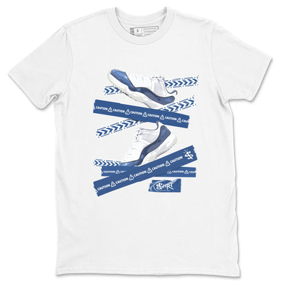 AJ11 Diffused Blue shirts to match jordans Caution Tape sneaker match tees Air Jordan 11 Diffused Blue Drip Gear Zone streetwear brand White 2 unisex cotton tee