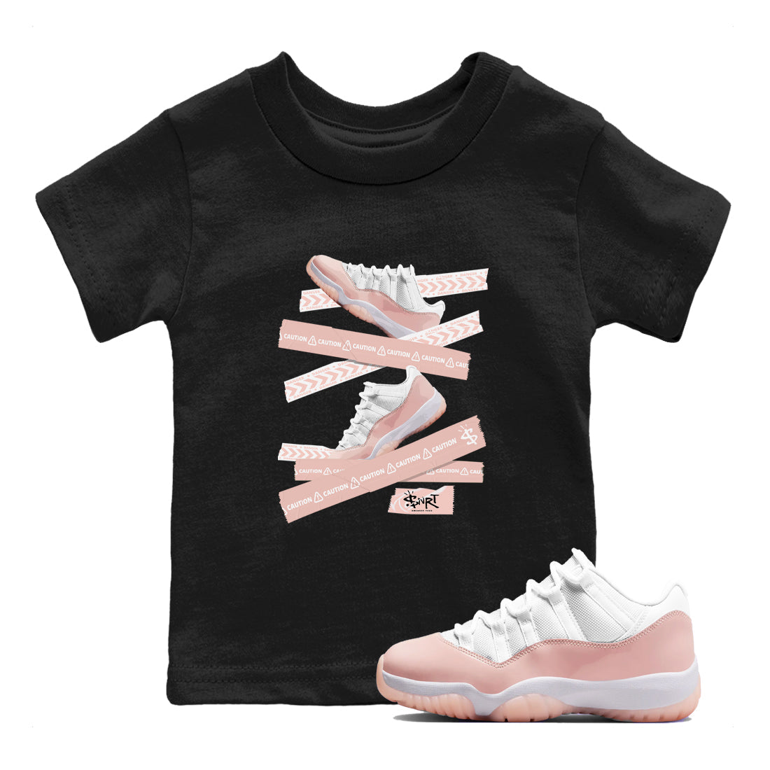 Air Jordan 11 Low Legend Pink shirts to match jordans Caution Tape sneaker match tees 11s Legend Pink Drip Gear Zone streetwear brand Baby and Youth Black 1 cotton tee
