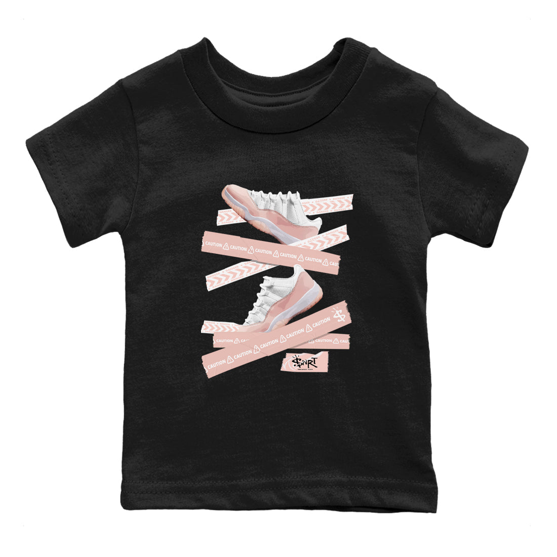 Air Jordan 11 Low Legend Pink shirts to match jordans Caution Tape sneaker match tees 11s Legend Pink Drip Gear Zone streetwear brand Baby and Youth Black 2 cotton tee