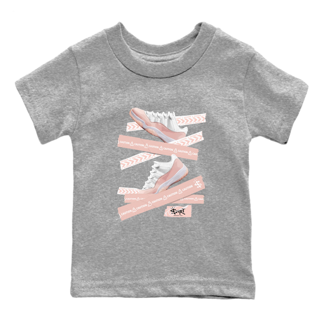 Air Jordan 11 Low Legend Pink shirts to match jordans Caution Tape sneaker match tees 11s Legend Pink Drip Gear Zone streetwear brand Baby and Youth Heather Grey 2 cotton tee