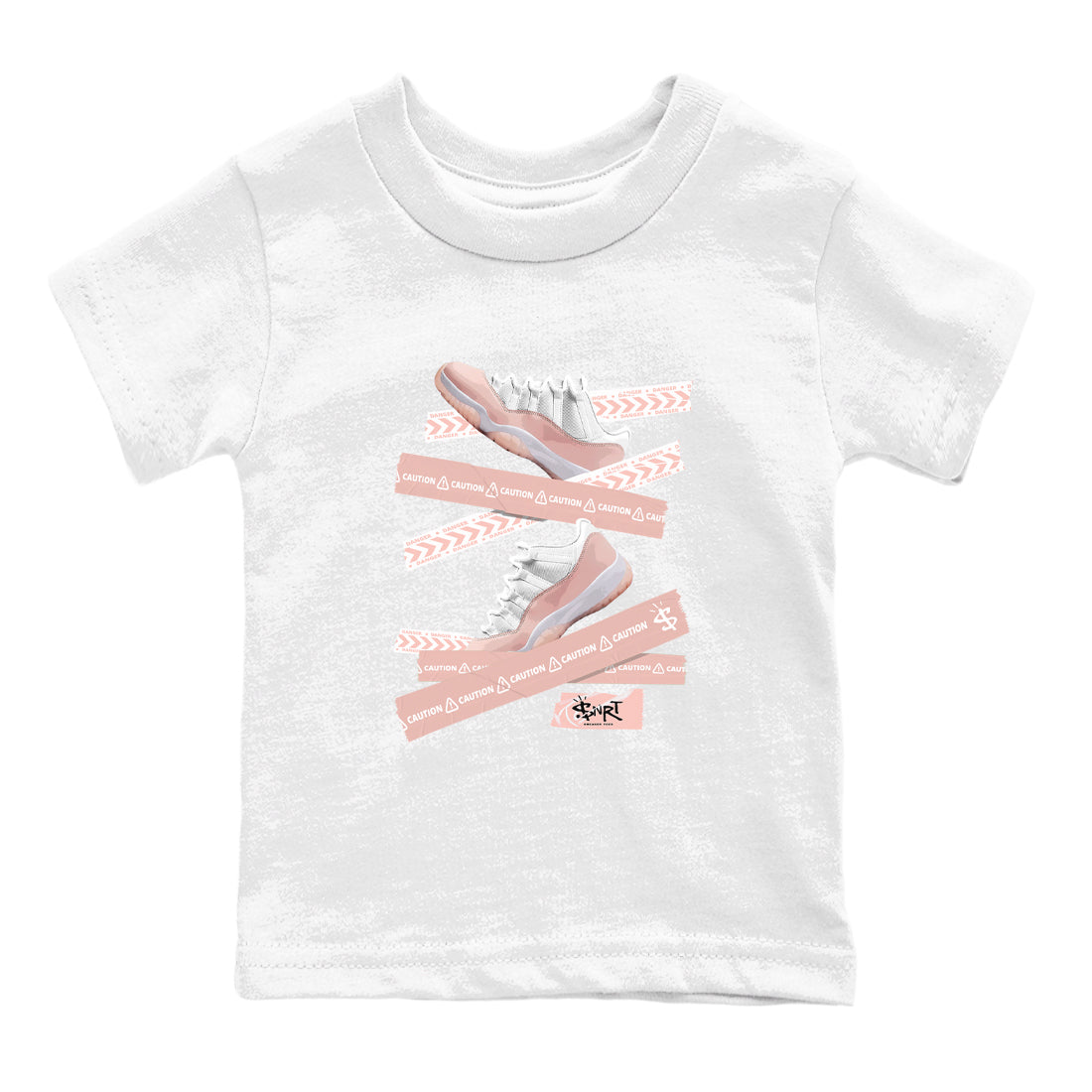 Air Jordan 11 Low Legend Pink shirts to match jordans Caution Tape sneaker match tees 11s Legend Pink Drip Gear Zone streetwear brand Baby and Youth White 2 cotton tee
