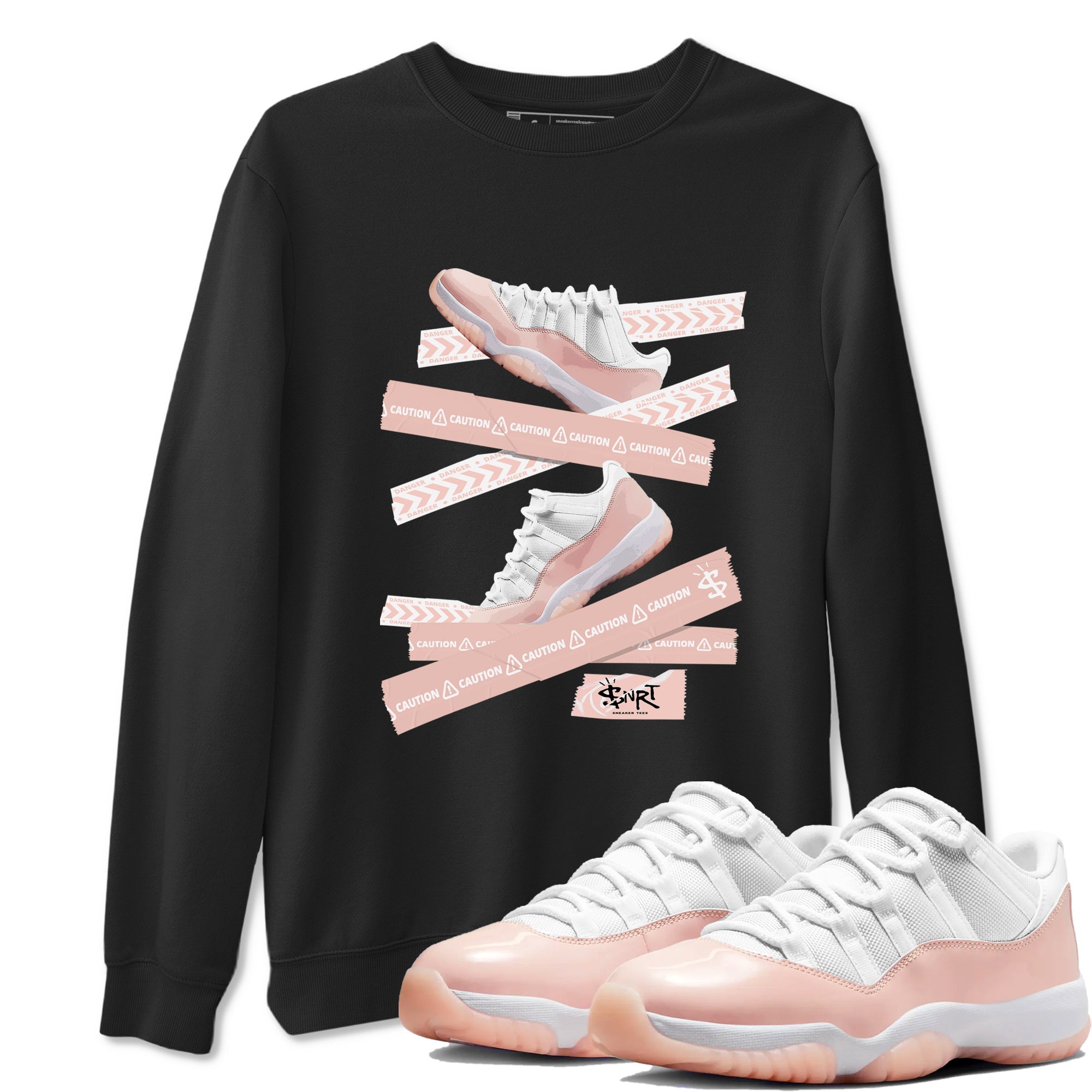 Air Jordan 11 Low Legend Pink shirts to match jordans Caution Tape sneaker match tees 11s Legend Pink Drip Gear Zone streetwear brand Black 1 unisex cotton tee