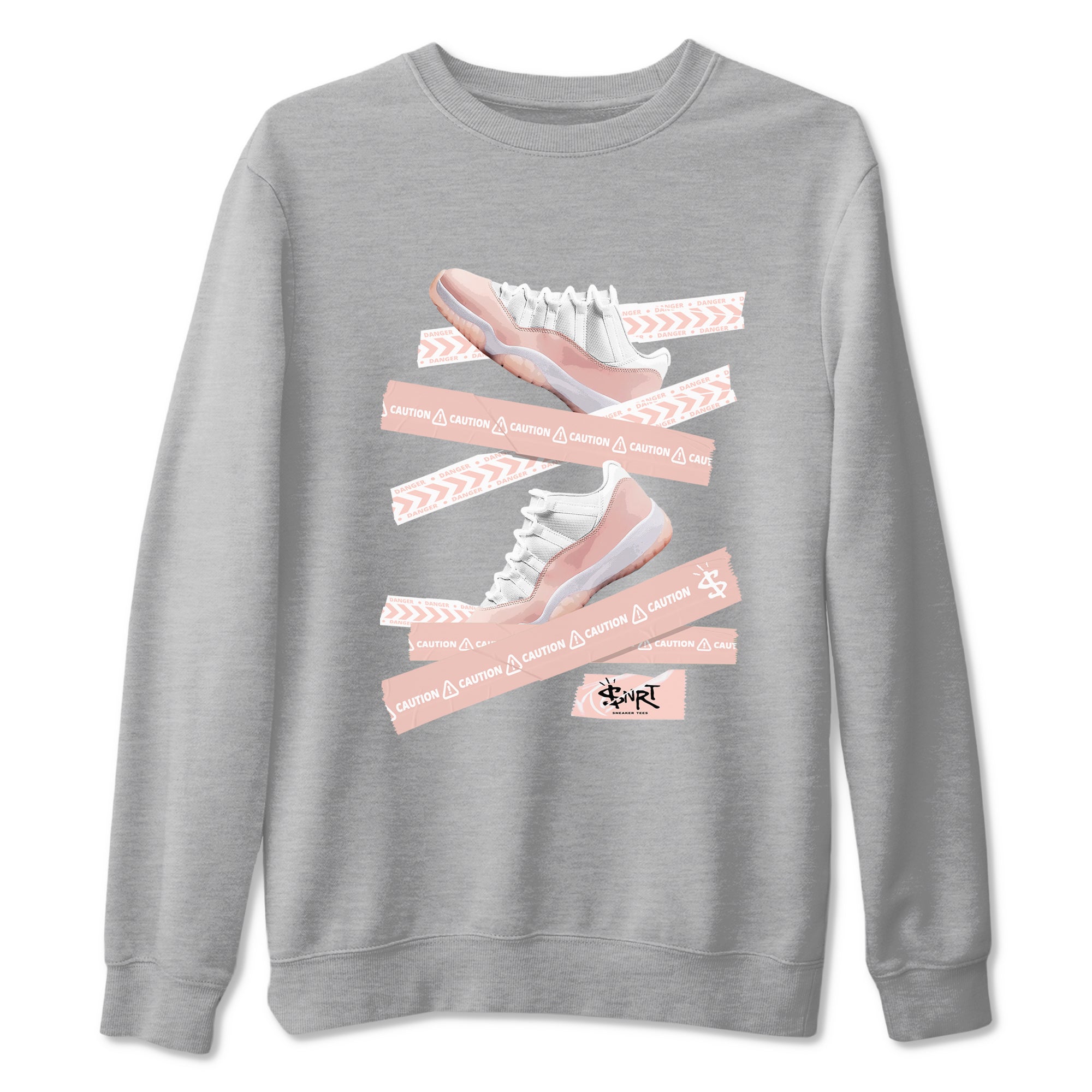 Air Jordan 11 Low Legend Pink shirts to match jordans Caution Tape sneaker match tees 11s Legend Pink Drip Gear Zone streetwear brand Heather Grey 2 unisex cotton tee