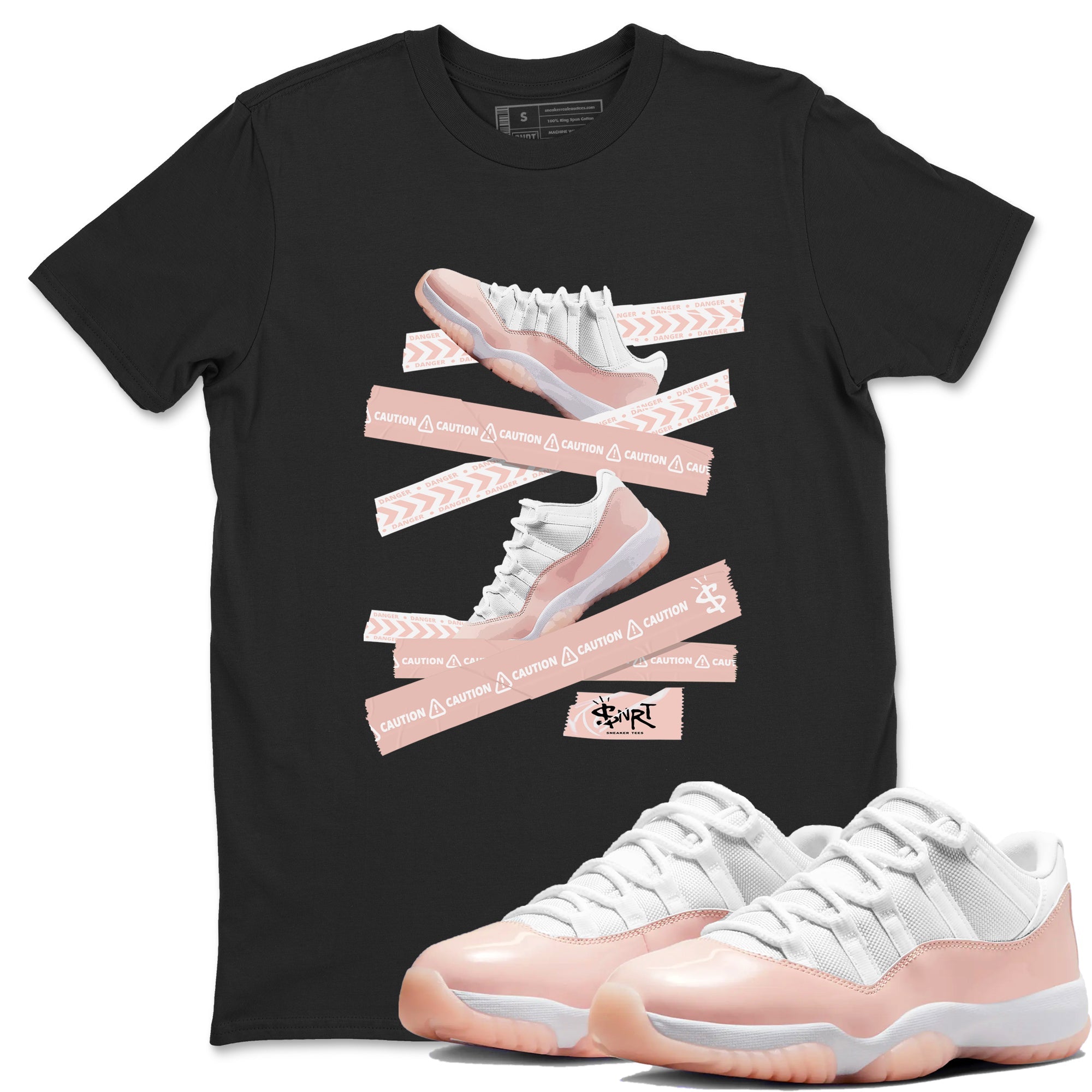 Air Jordan 11 Low Legend Pink shirts to match jordans Caution Tape sneaker match tees 11s Legend Pink Drip Gear Zone streetwear brand Black 1 unisex cotton tee