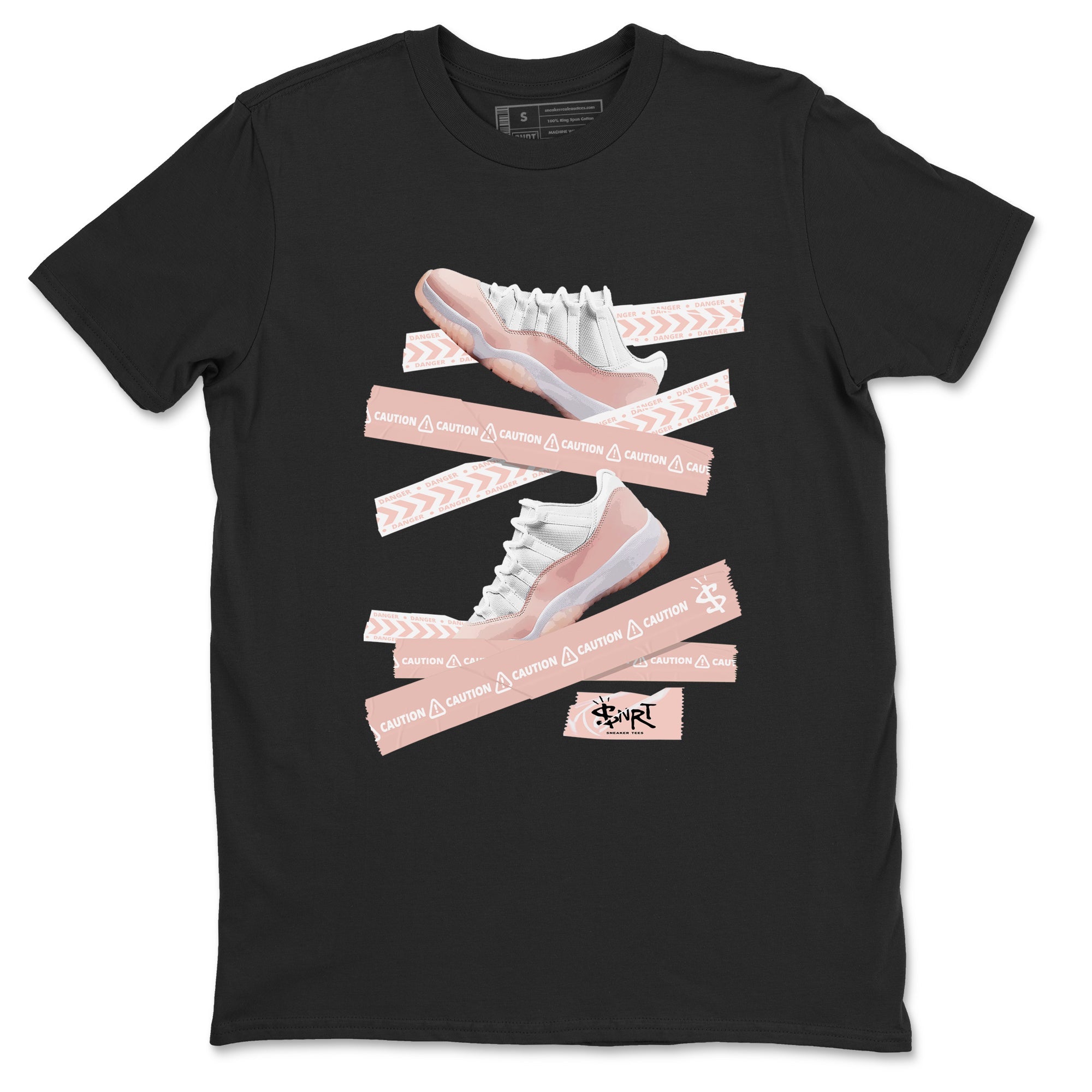 Air Jordan 11 Low Legend Pink shirts to match jordans Caution Tape sneaker match tees 11s Legend Pink Drip Gear Zone streetwear brand Black 2 unisex cotton tee