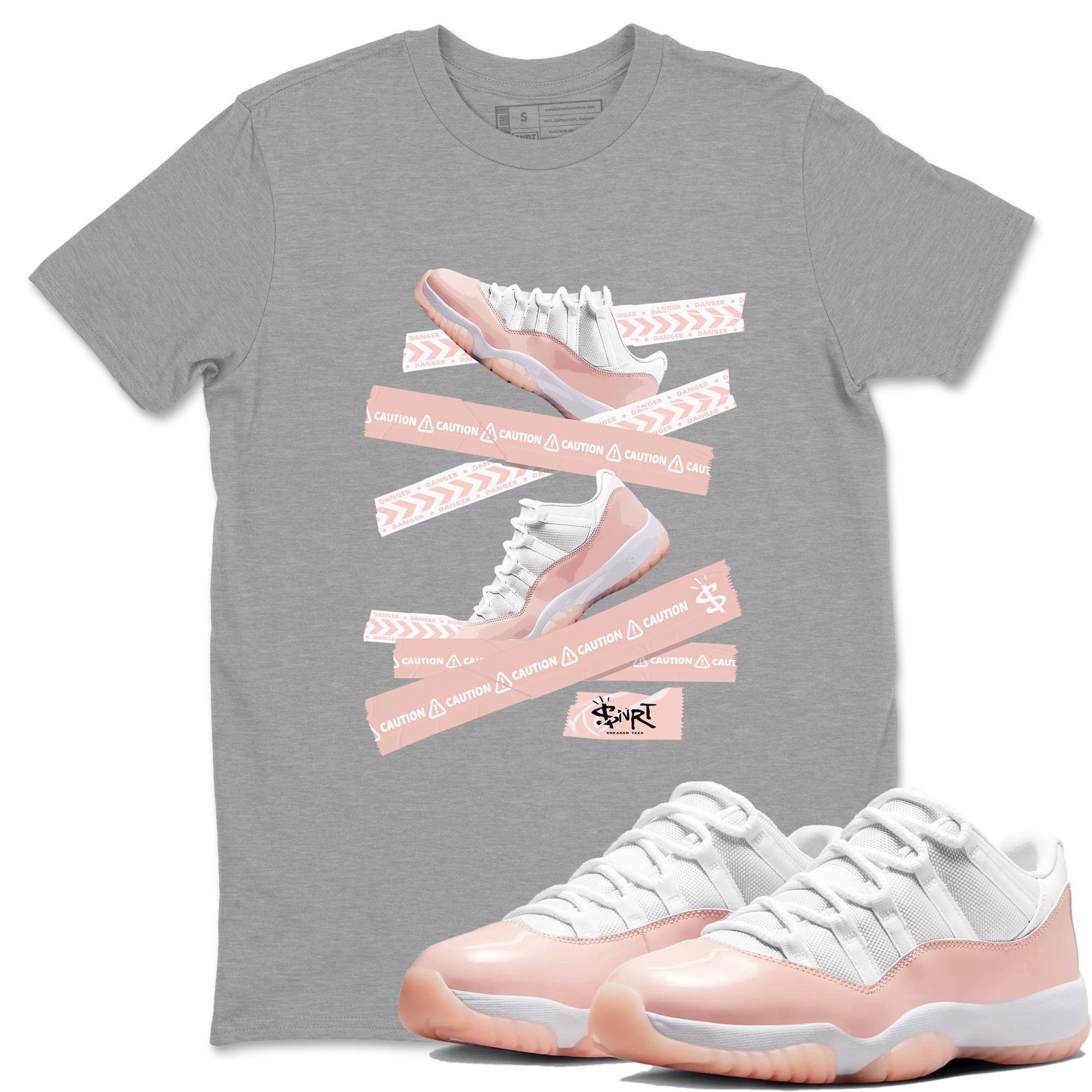 Air Jordan 11 Low Legend Pink shirts to match jordans Caution Tape sneaker match tees 11s Legend Pink Drip Gear Zone streetwear brand Heather Grey 1 unisex cotton tee