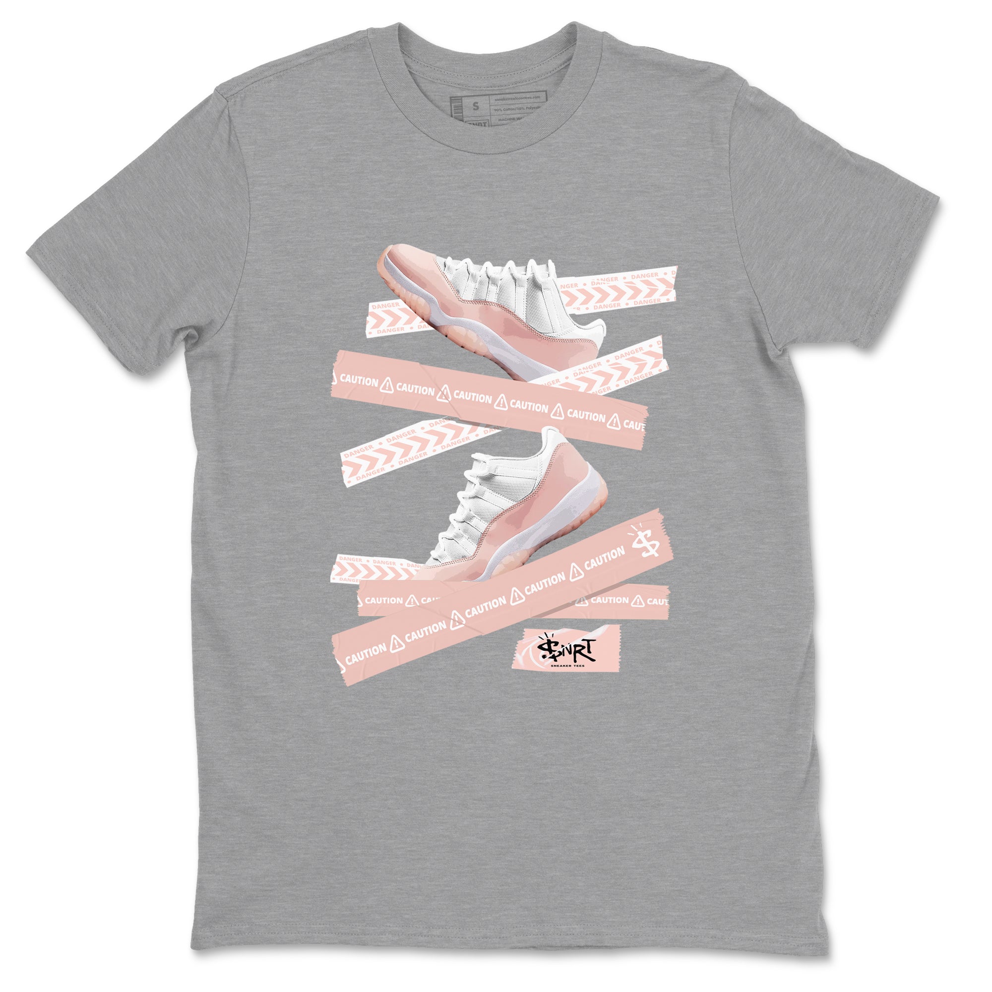 Air Jordan 11 Low Legend Pink shirts to match jordans Caution Tape sneaker match tees 11s Legend Pink Drip Gear Zone streetwear brand Heather Grey 2 unisex cotton tee