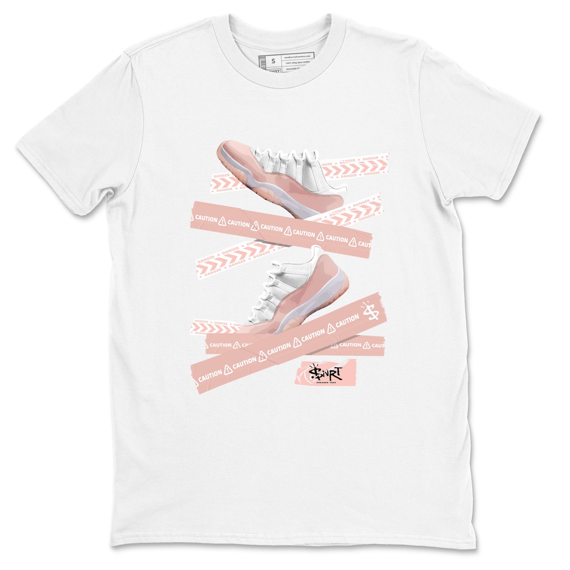 Air Jordan 11 Low Legend Pink shirts to match jordans Caution Tape sneaker match tees 11s Legend Pink Drip Gear Zone streetwear brand White 2 unisex cotton tee