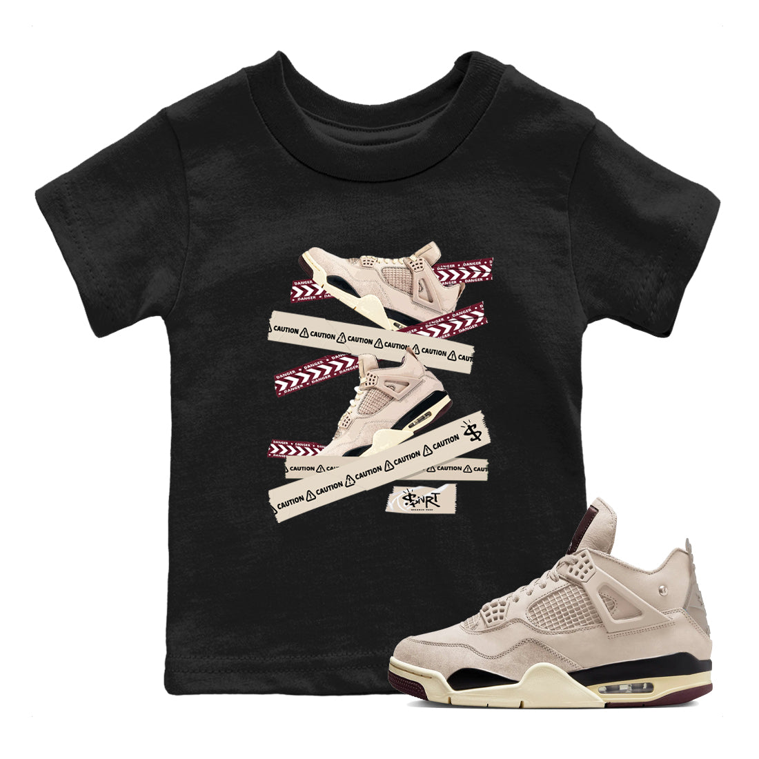 4s A Ma Maniere x Fossil Stone shirts to match jordans Caution Tape sneaker match tees Air Jordan 4 A Ma Maniere x Fossil Stone match shoes to clothes Drip Gear Zone Youth Baby Black 1 tee