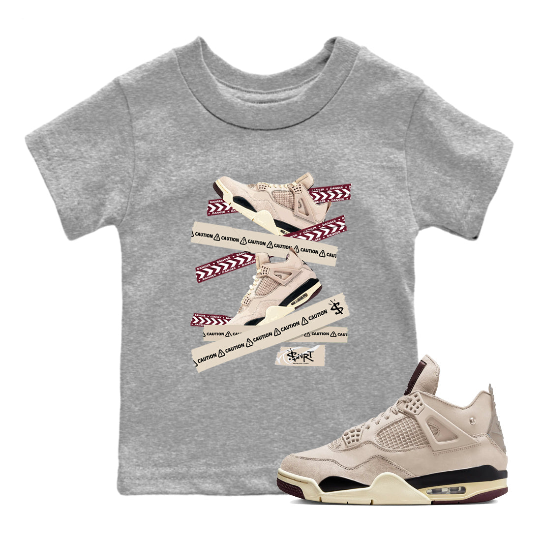 4s A Ma Maniere x Fossil Stone shirts to match jordans Caution Tape sneaker match tees Air Jordan 4 A Ma Maniere x Fossil Stone match shoes to clothes Drip Gear Zone Youth Baby Heather Grey 1 tee