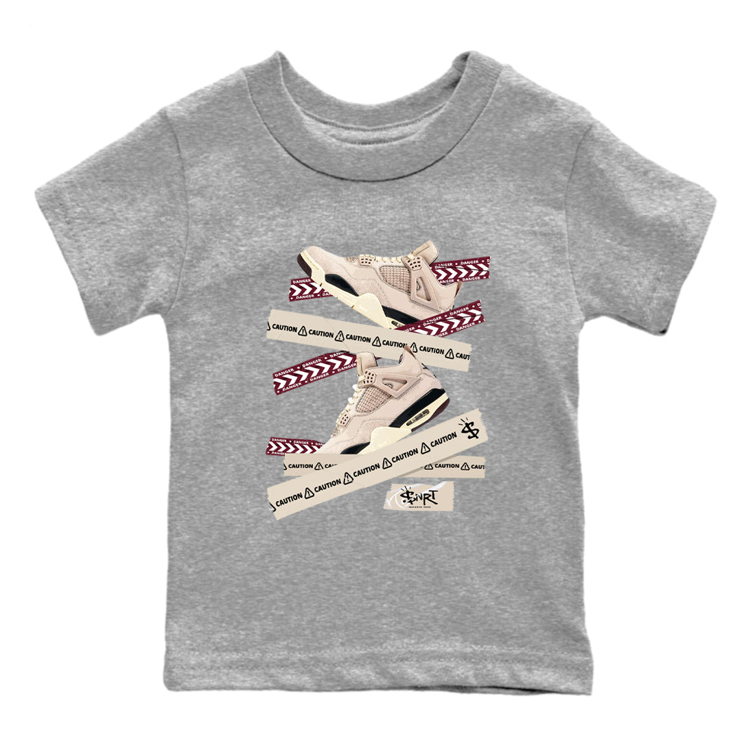 4s A Ma Maniere x Fossil Stone shirts to match jordans Caution Tape sneaker match tees Air Jordan 4 A Ma Maniere x Fossil Stone match shoes to clothes Drip Gear Zone Youth Baby Heather Grey 2 tee