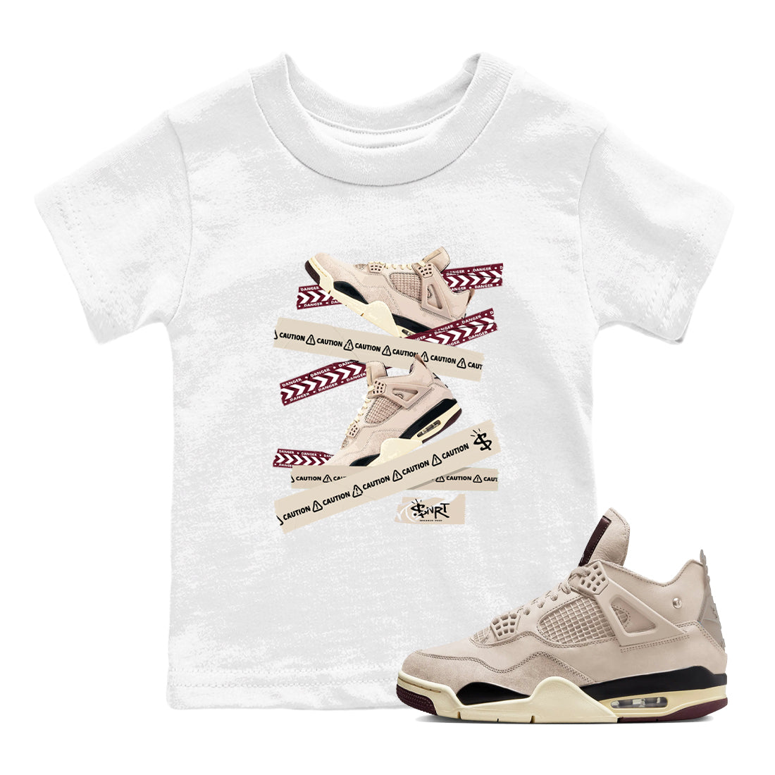 4s A Ma Maniere x Fossil Stone shirts to match jordans Caution Tape sneaker match tees Air Jordan 4 A Ma Maniere x Fossil Stone match shoes to clothes Drip Gear Zone Youth Baby White 1 tee
