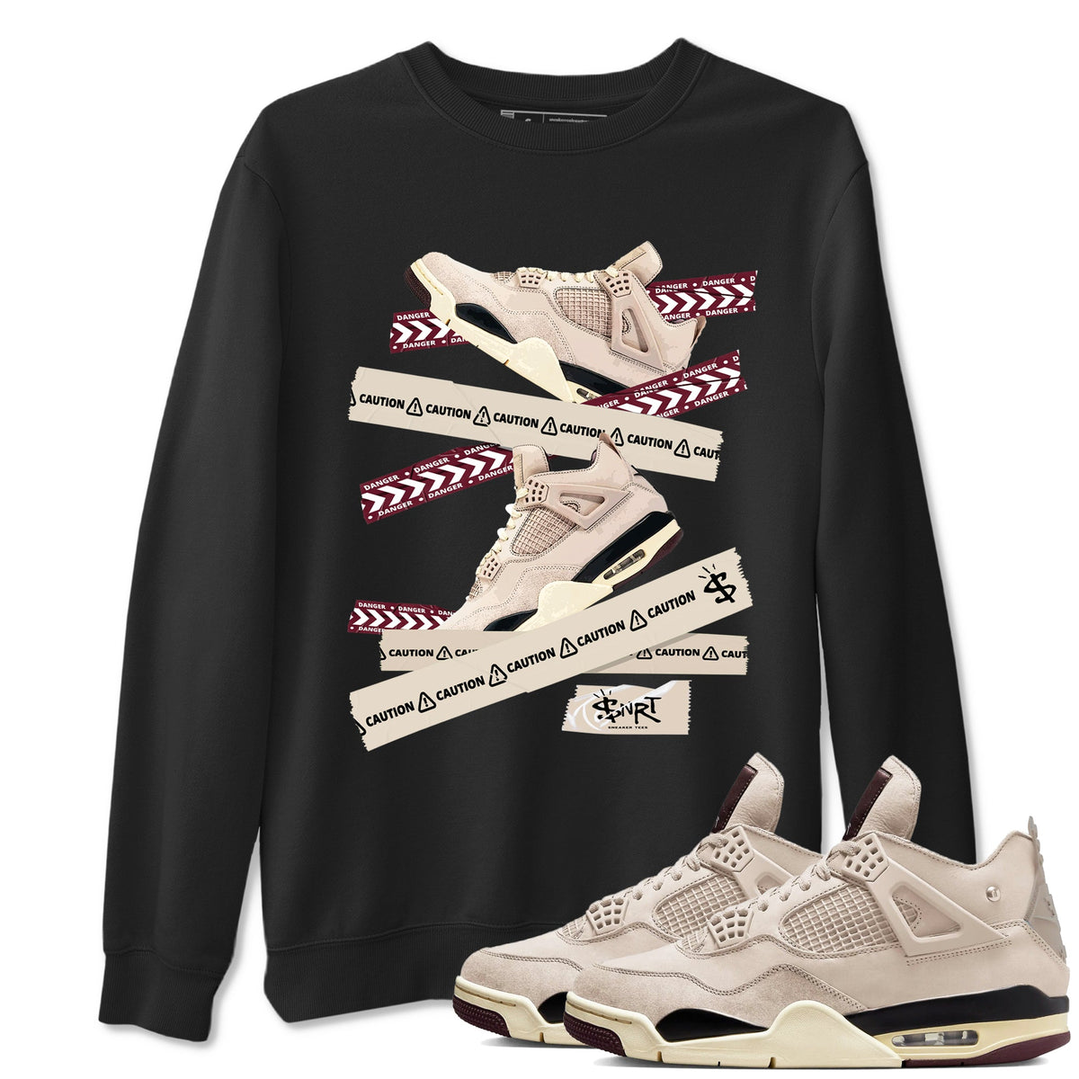 4s A Ma Maniere x Fossil Stone shirts to match jordans Caution Tape sneaker match tees Air Jordan 4 A Ma Maniere x Fossil Stone match shoes to clothes Drip Gear Zone unisex cotton Black 1 shirts