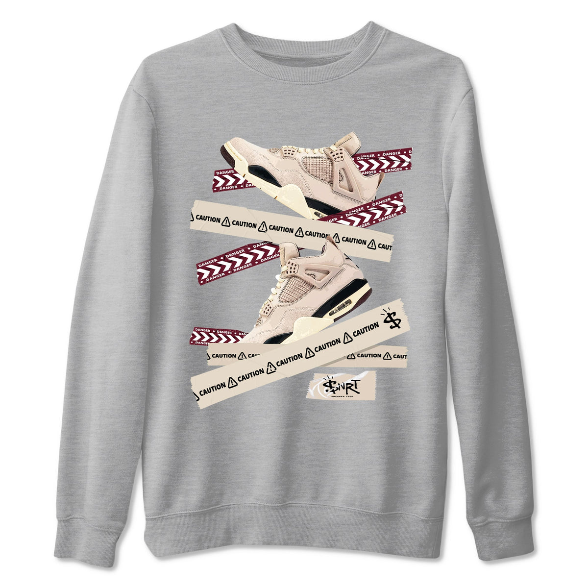 4s A Ma Maniere x Fossil Stone shirts to match jordans Caution Tape sneaker match tees Air Jordan 4 A Ma Maniere x Fossil Stone match shoes to clothes Drip Gear Zone unisex cotton Heather Grey 2 shirts
