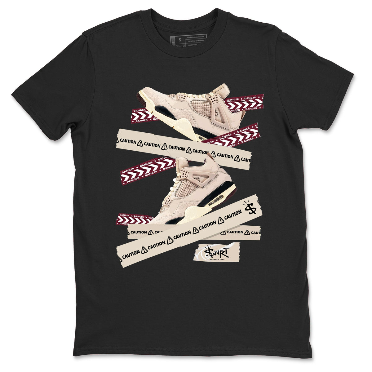4s A Ma Maniere x Fossil Stone shirts to match jordans Caution Tape sneaker match tees Air Jordan 4 A Ma Maniere x Fossil Stone match shoes to clothes Drip Gear Zone unisex cotton Black 2 shirts