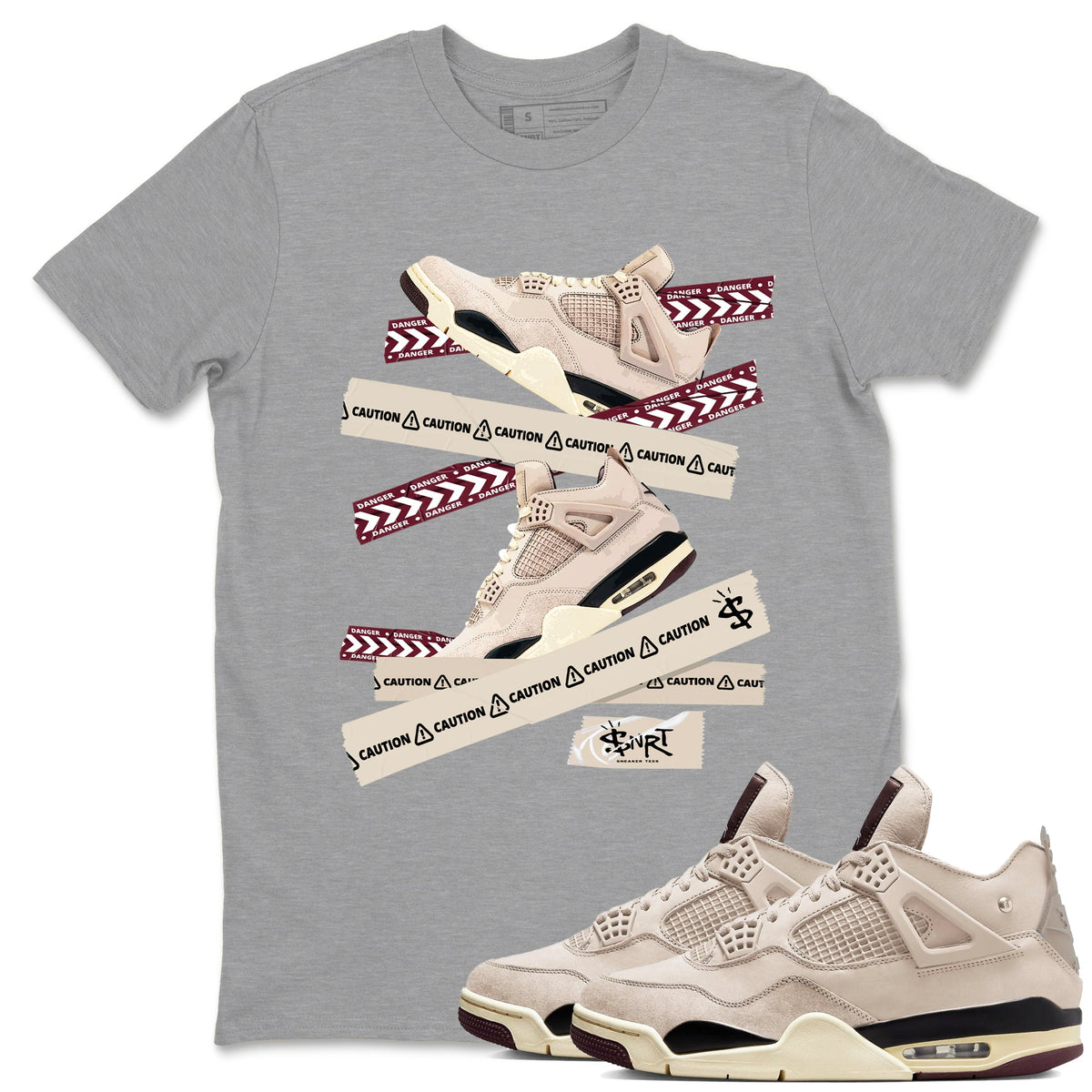4s A Ma Maniere x Fossil Stone shirts to match jordans Caution Tape sneaker match tees Air Jordan 4 A Ma Maniere x Fossil Stone match shoes to clothes Drip Gear Zone unisex cotton Heather Grey 1 shirts