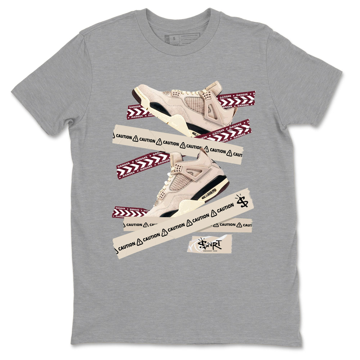 4s A Ma Maniere x Fossil Stone shirts to match jordans Caution Tape sneaker match tees Air Jordan 4 A Ma Maniere x Fossil Stone match shoes to clothes Drip Gear Zone unisex cotton Heather Grey 2 shirts