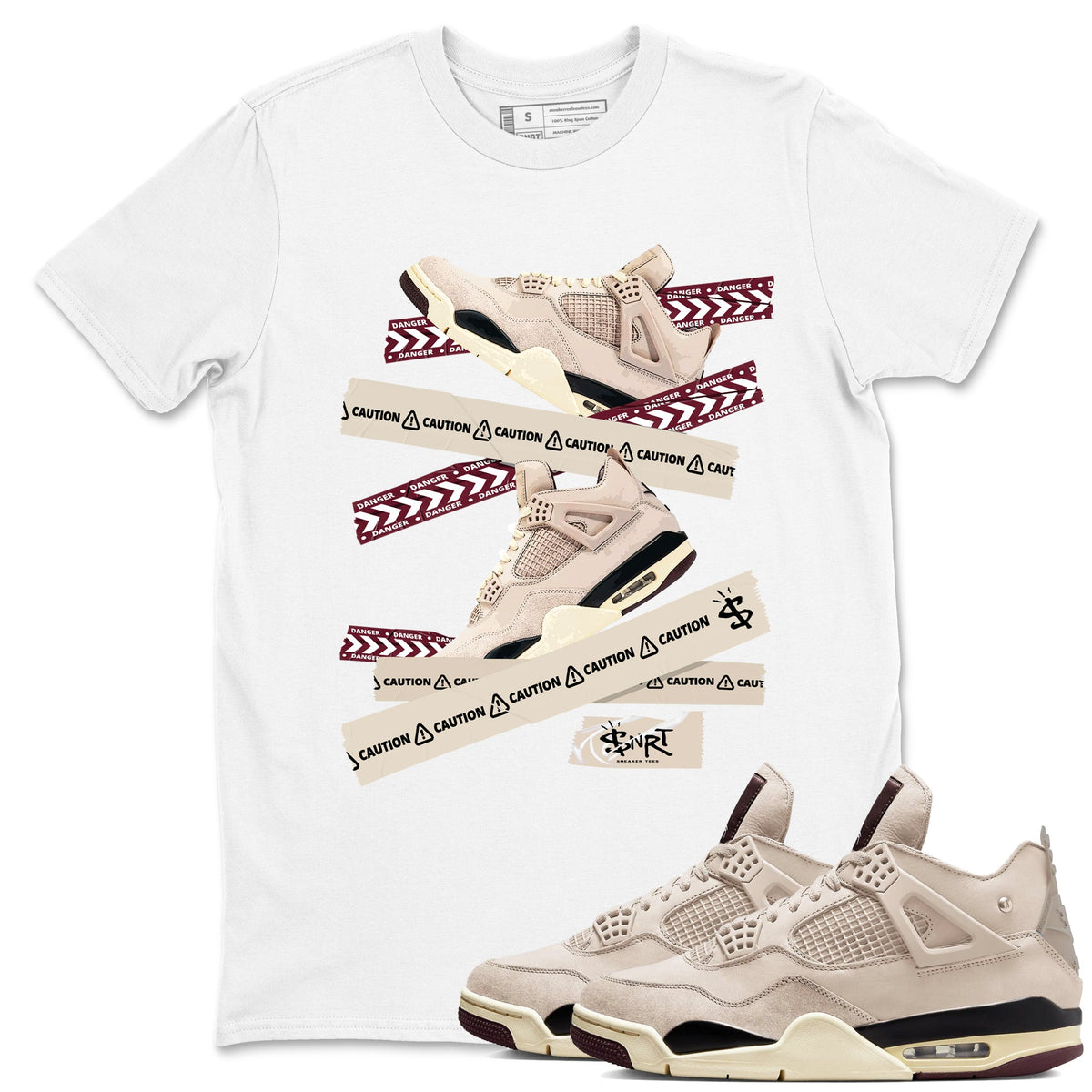 4s A Ma Maniere x Fossil Stone shirts to match jordans Caution Tape sneaker match tees Air Jordan 4 A Ma Maniere x Fossil Stone match shoes to clothes Drip Gear Zone unisex cotton White 1 shirts