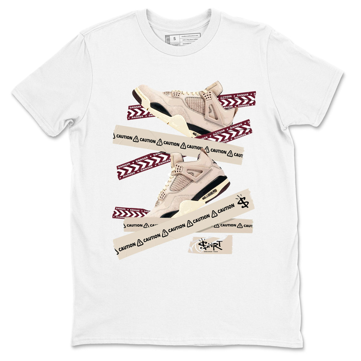 4s A Ma Maniere x Fossil Stone shirts to match jordans Caution Tape sneaker match tees Air Jordan 4 A Ma Maniere x Fossil Stone match shoes to clothes Drip Gear Zone unisex cotton White 2 shirts