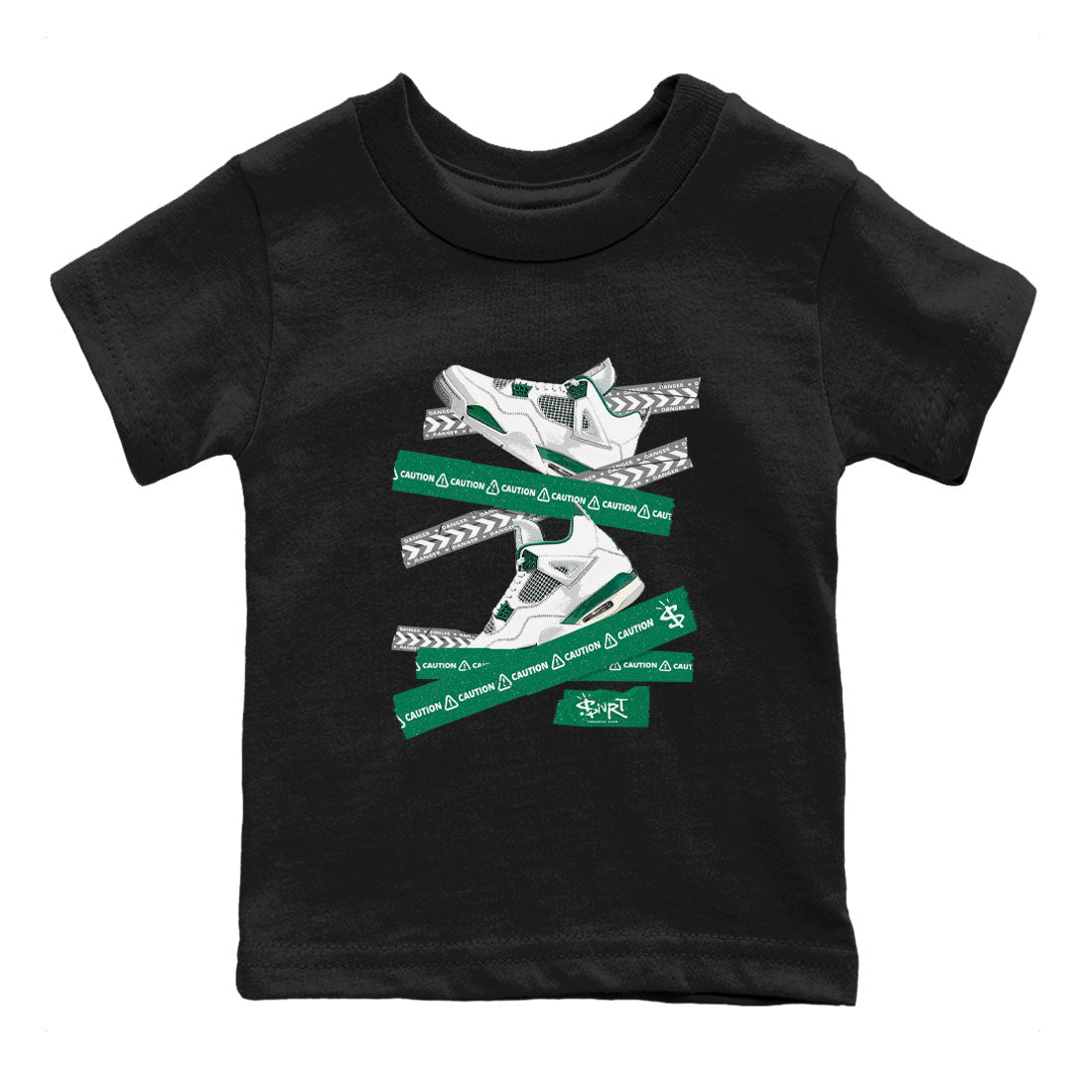4s Oxidized Green shirts to match jordans Caution Tape sneaker match tees Air Jordan 4 Oxidized Green Drip Gear Zone streetwear brand Baby and Youth Black 2 cotton tee