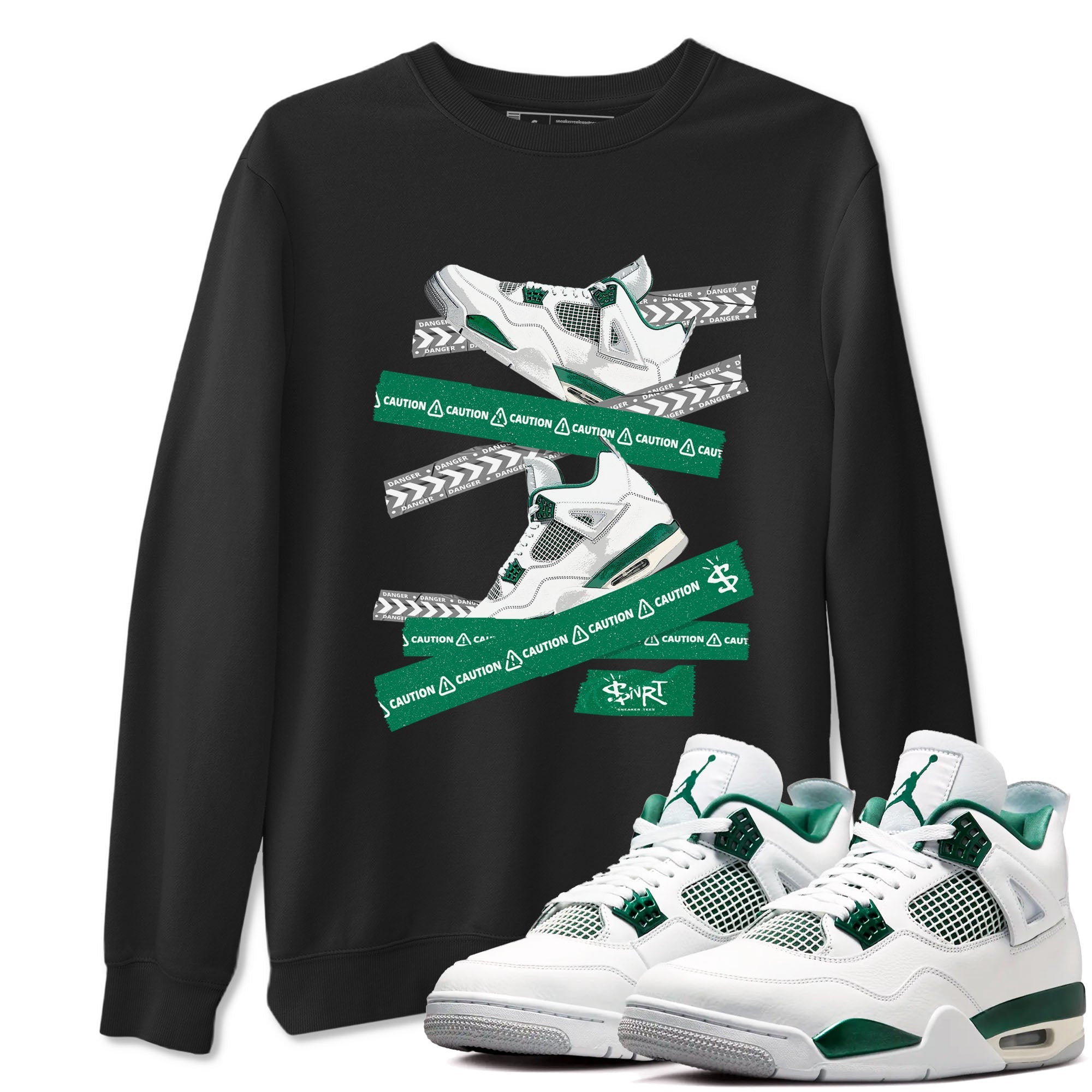 4s Oxidized Green shirts to match jordans Caution Tape sneaker match tees Air Jordan 4 Oxidized Green Drip Gear Zone streetwear brand Black 1 unisex cotton tee