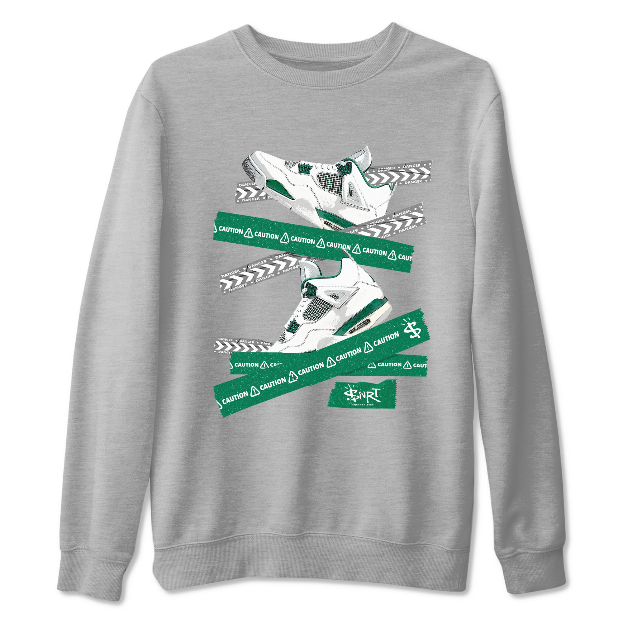 4s Oxidized Green shirts to match jordans Caution Tape sneaker match tees Air Jordan 4 Oxidized Green Drip Gear Zone streetwear brand Heather Grey 2 unisex cotton tee