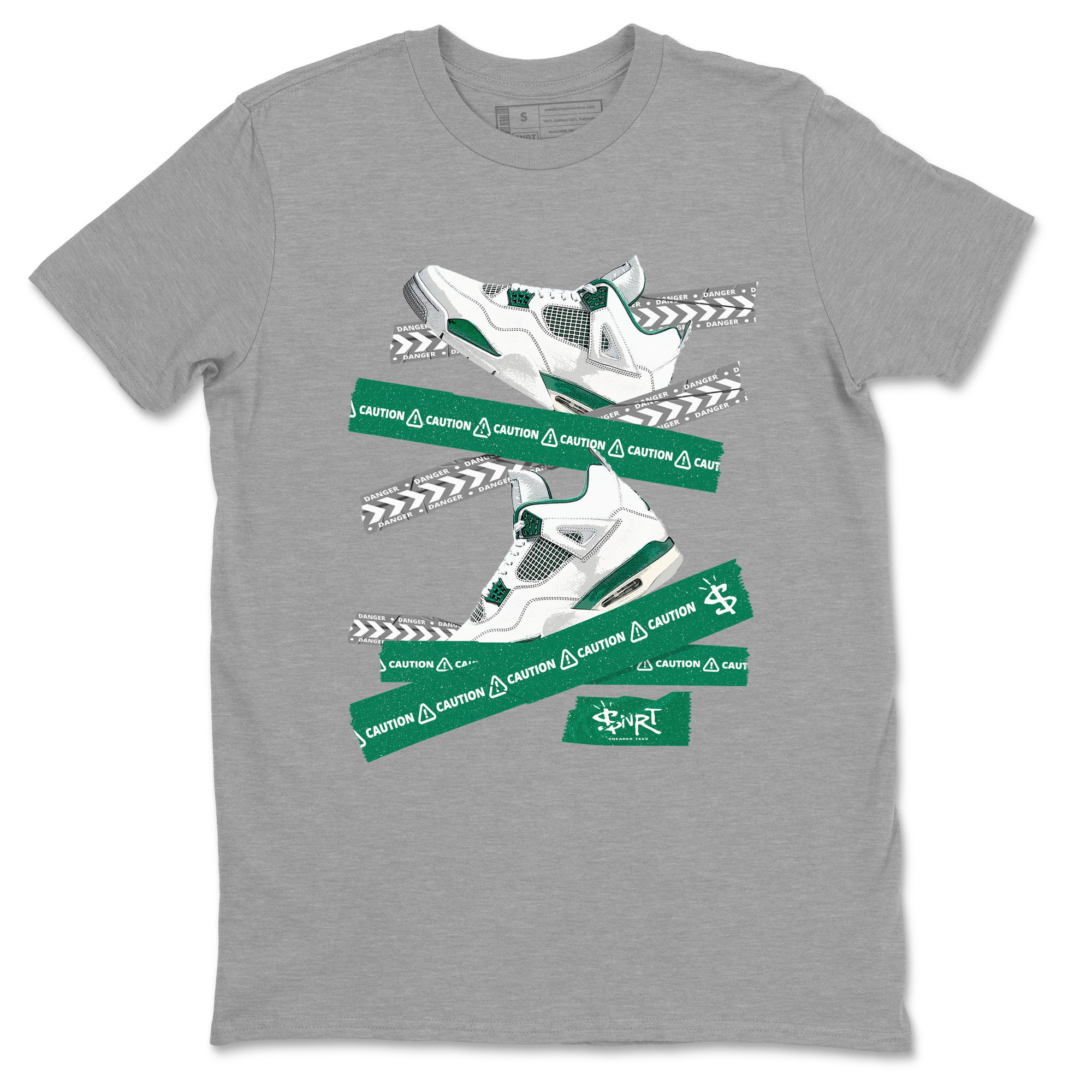 4s Oxidized Green shirts to match jordans Caution Tape sneaker match tees Air Jordan 4 Oxidized Green Drip Gear Zone streetwear brand Heather Grey 2 unisex cotton tee