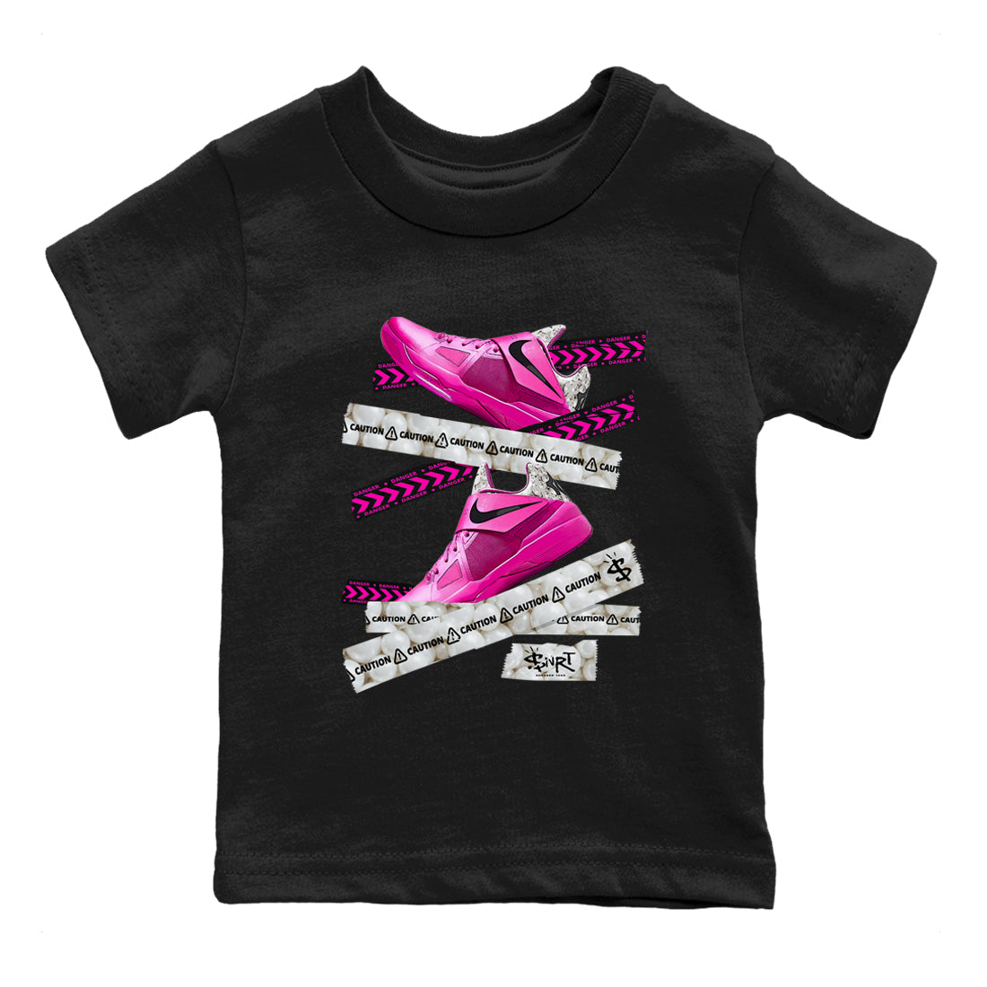 Nike KD 4 Retro Aunt Pearl shirts to match jordans Caution Tape sneaker match tees Nike KD 4 Aunt Pearl match shoes to clothes Drip Gear Zone Youth Baby Black 2 tee